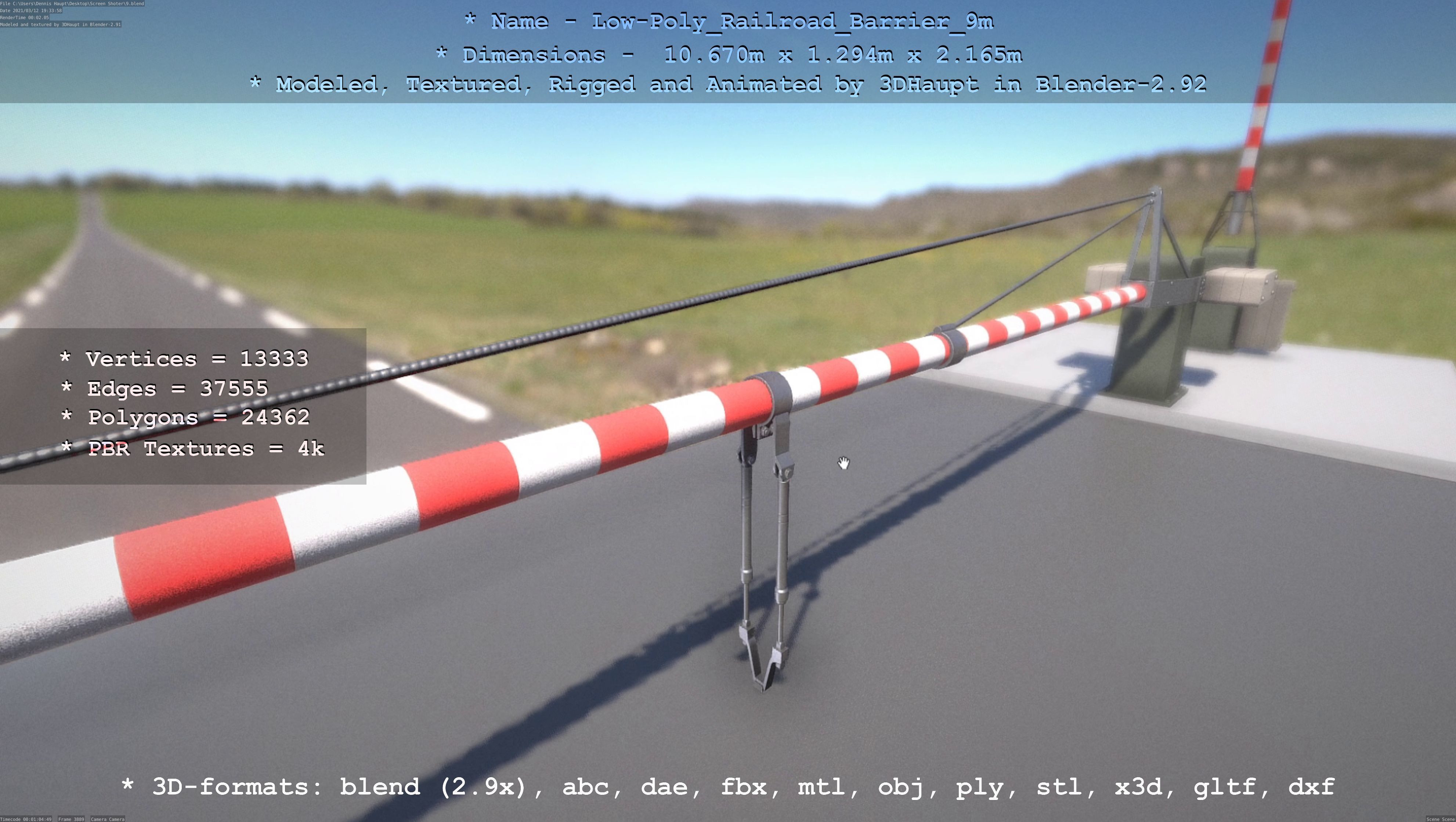 Low-Poly Railroad Barrier 9m Low-poly 3D model_86