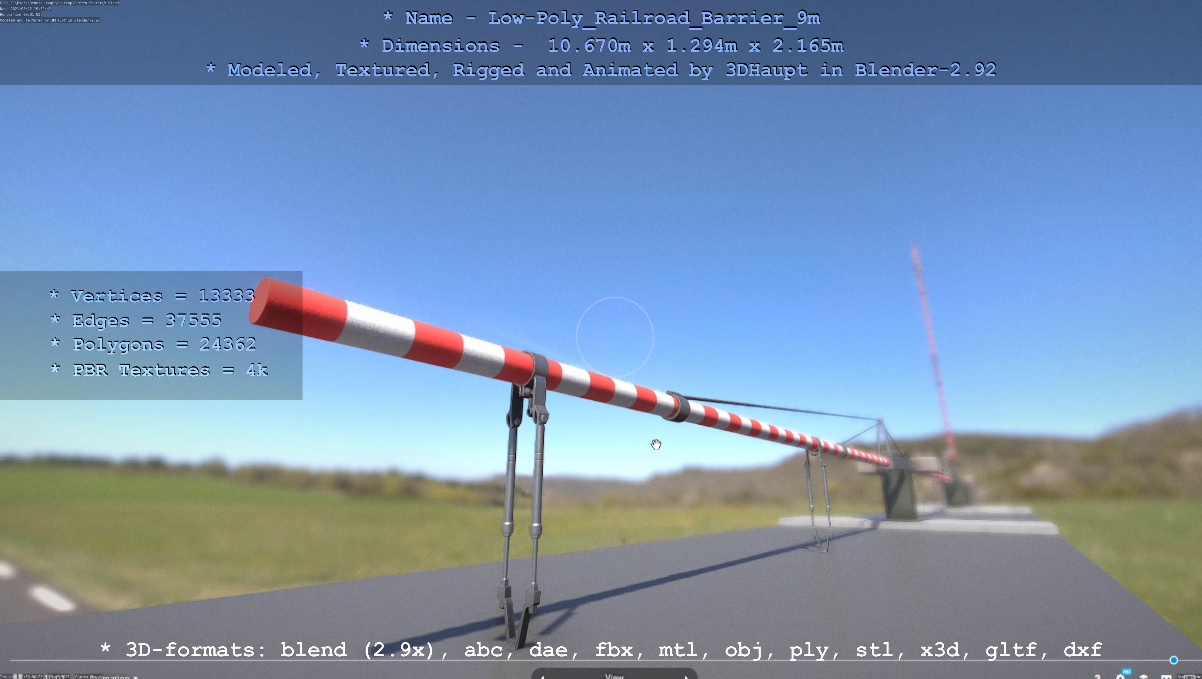 Low-Poly Railroad Barrier 9m Low-poly 3D model_61