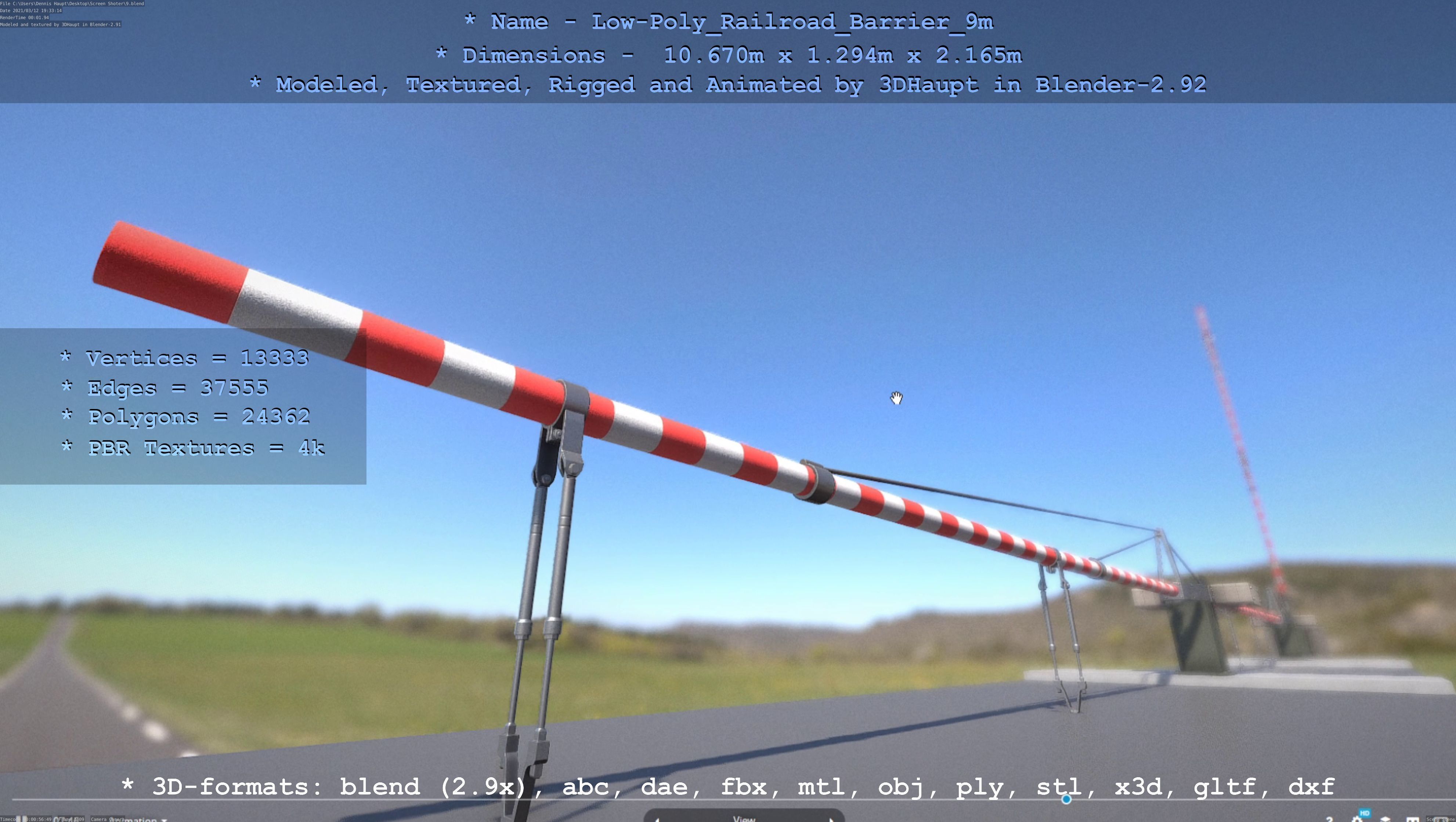 Low-Poly Railroad Barrier 9m Low-poly 3D model_79