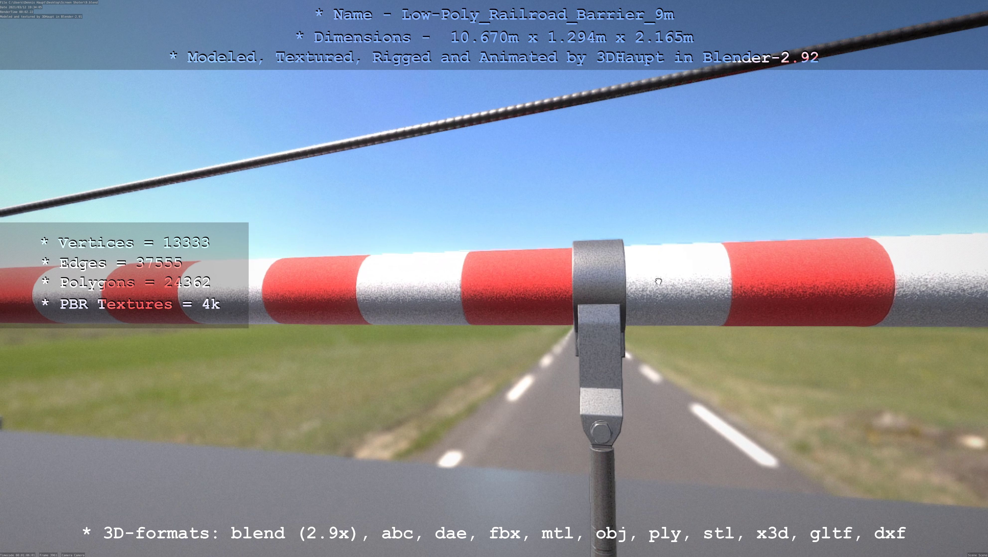 Low-Poly Railroad Barrier 9m Low-poly 3D model_90