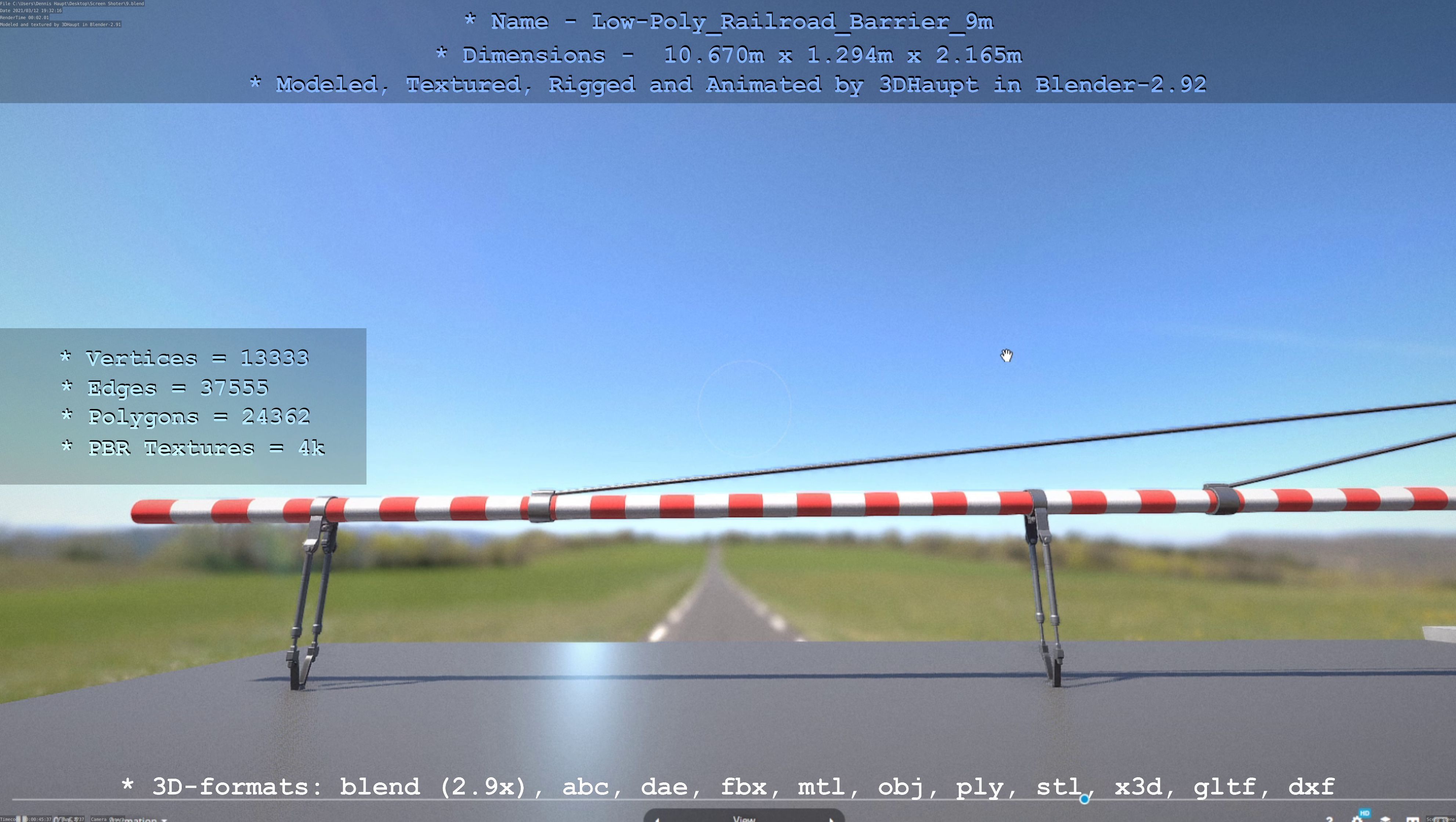 Low-Poly Railroad Barrier 9m Low-poly 3D model_53