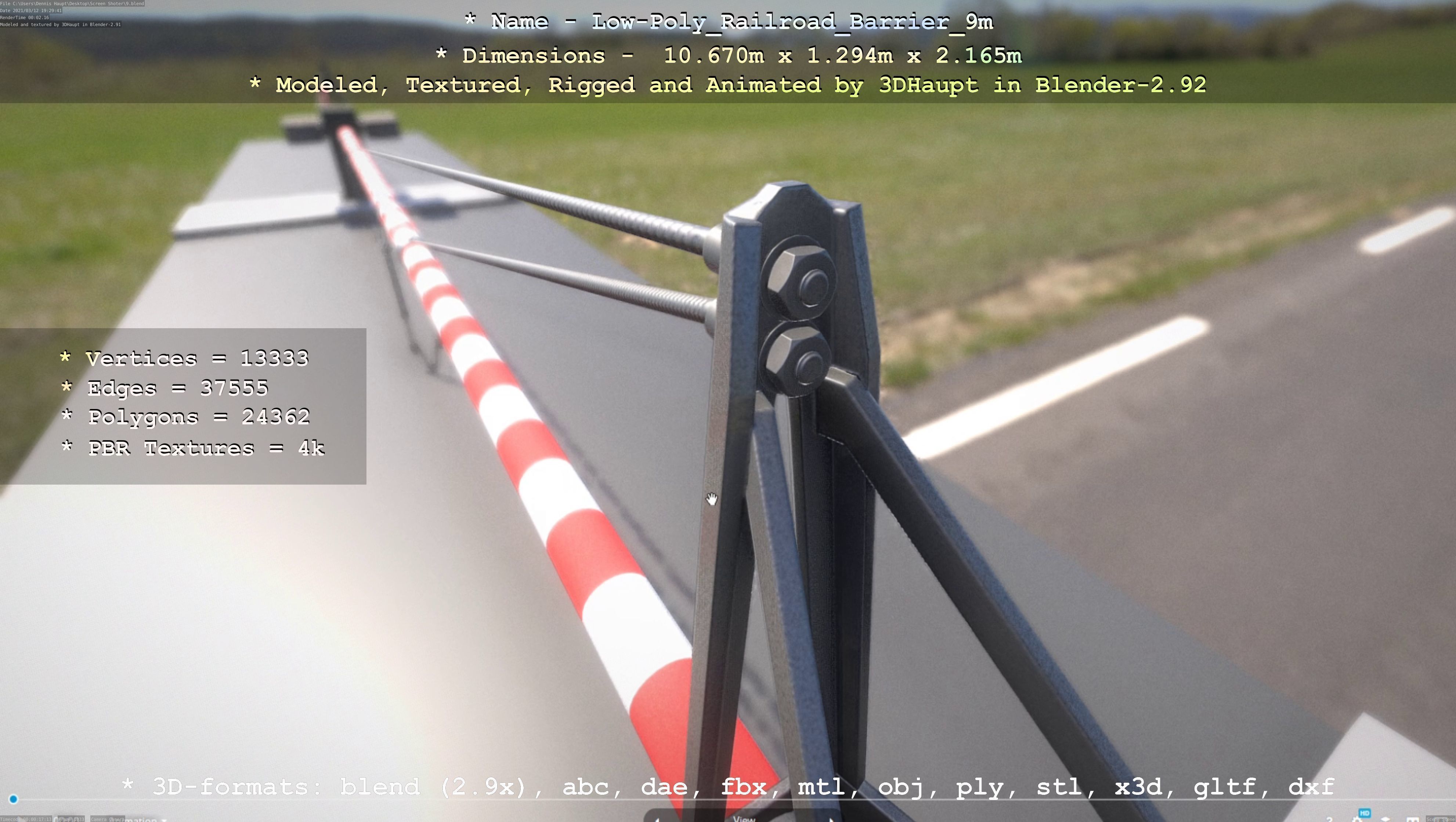 Low-Poly Railroad Barrier 9m Low-poly 3D model_122