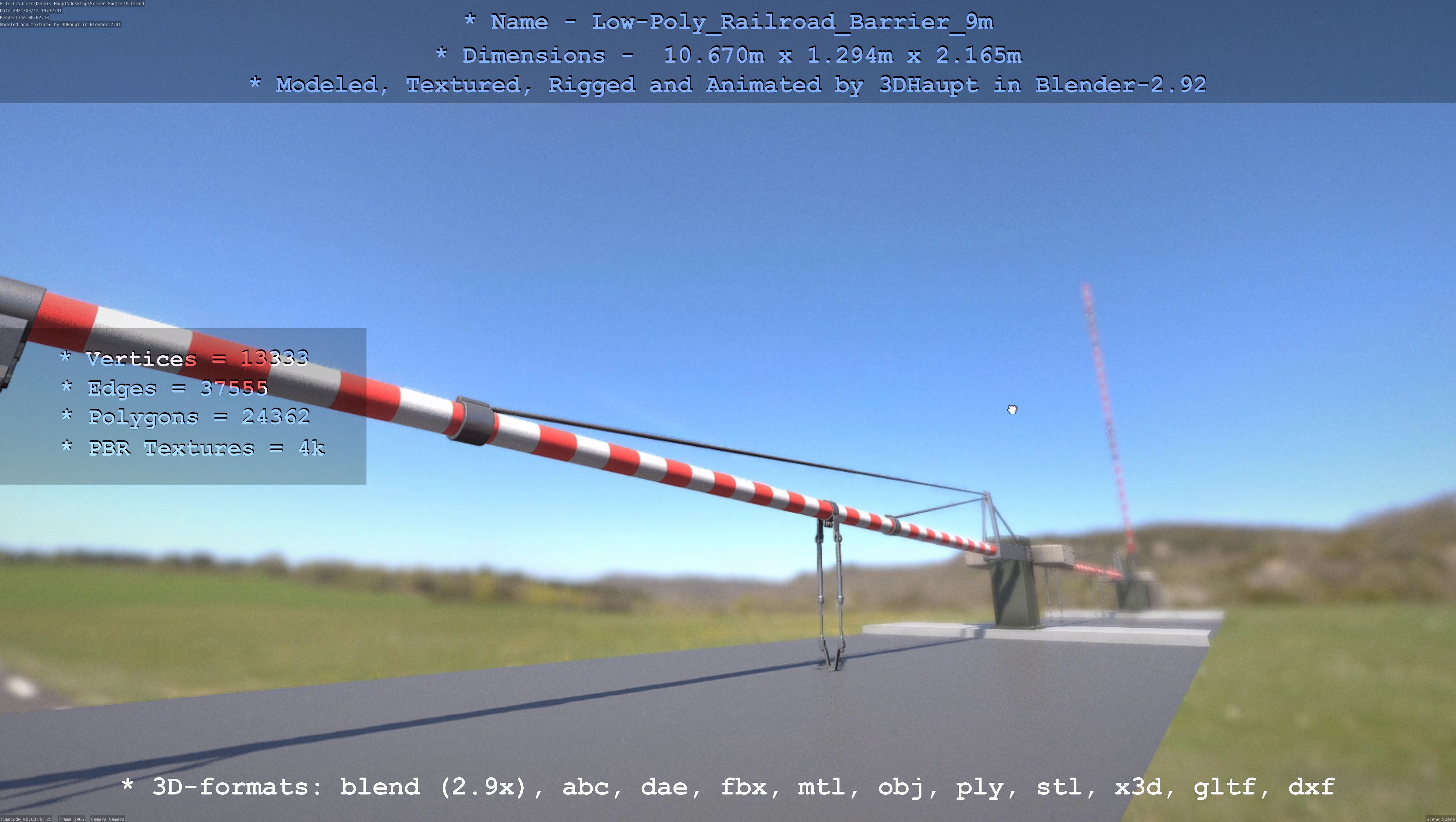 Low-Poly Railroad Barrier 9m Low-poly 3D model_65