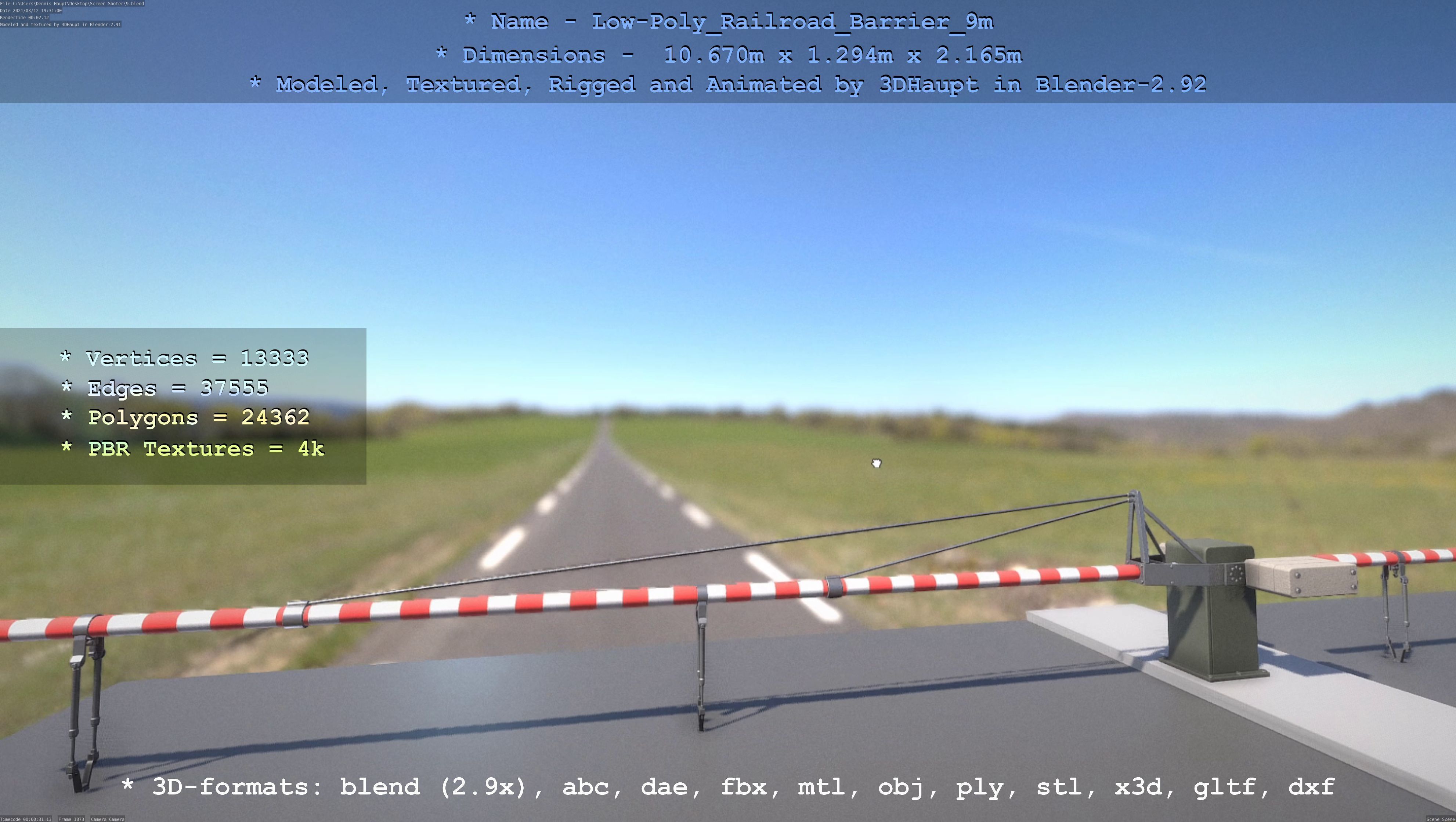 Low-Poly Railroad Barrier 9m Low-poly 3D model_30