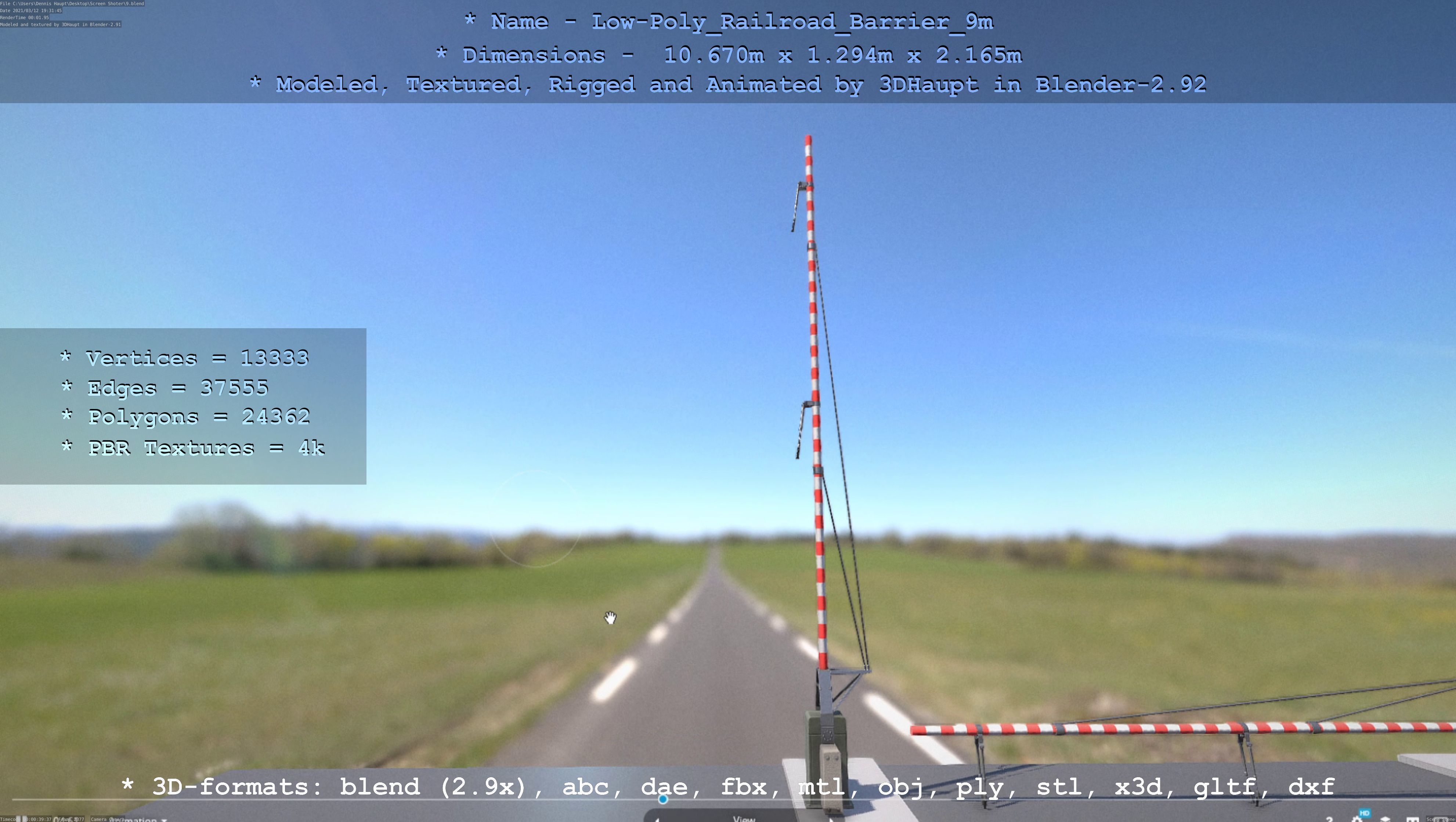 Low-Poly Railroad Barrier 9m Low-poly 3D model_46