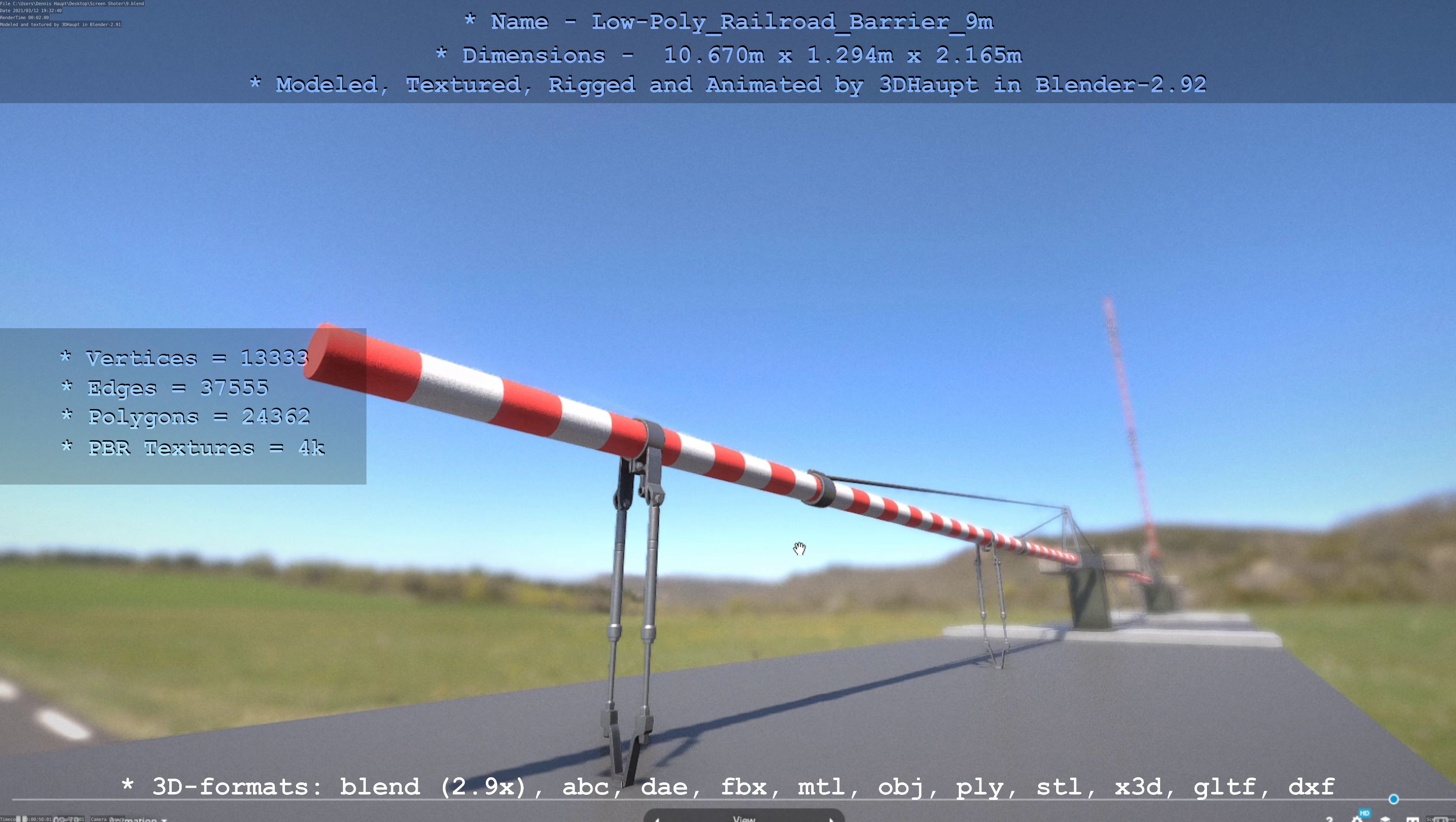 Low-Poly Railroad Barrier 9m Low-poly 3D model_66