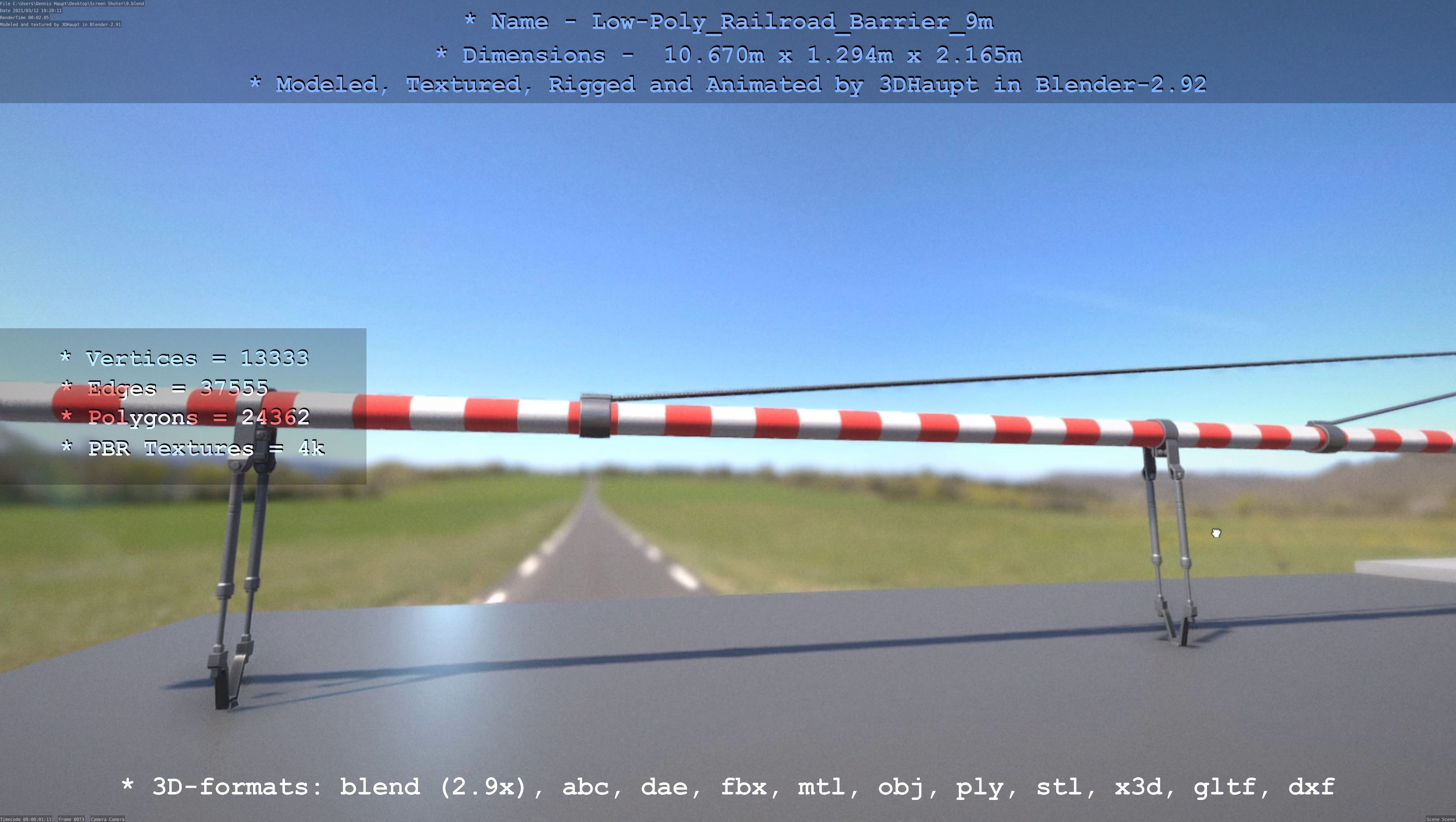 Low-Poly Railroad Barrier 9m Low-poly 3D model_97