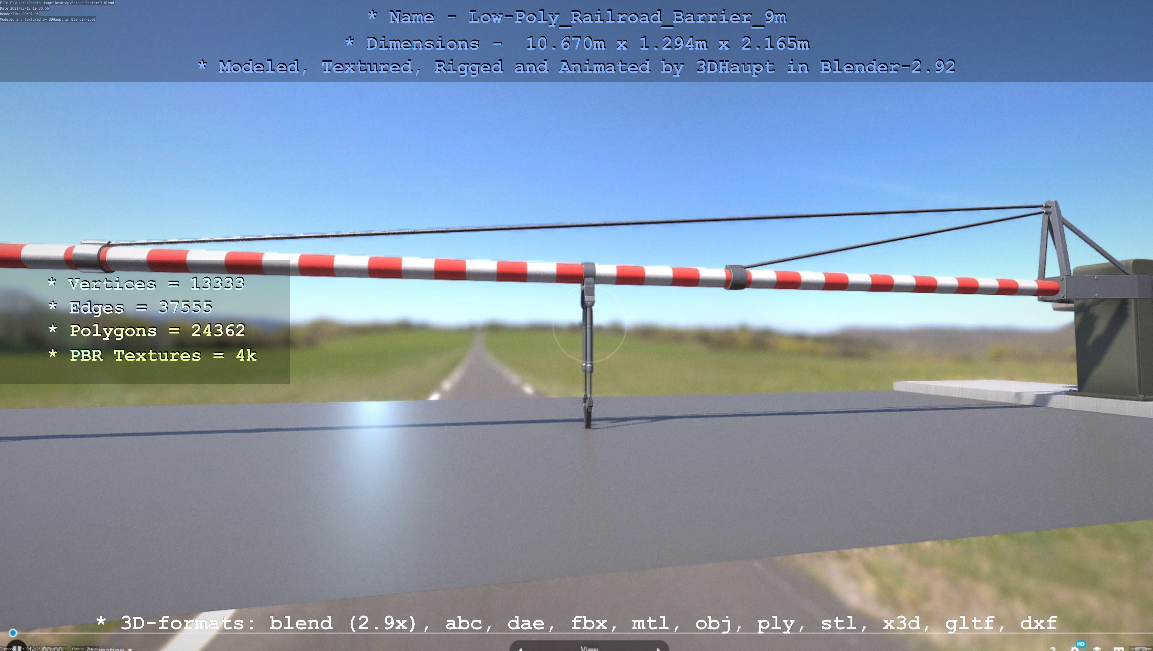 Low-Poly Railroad Barrier 9m Low-poly 3D model_31