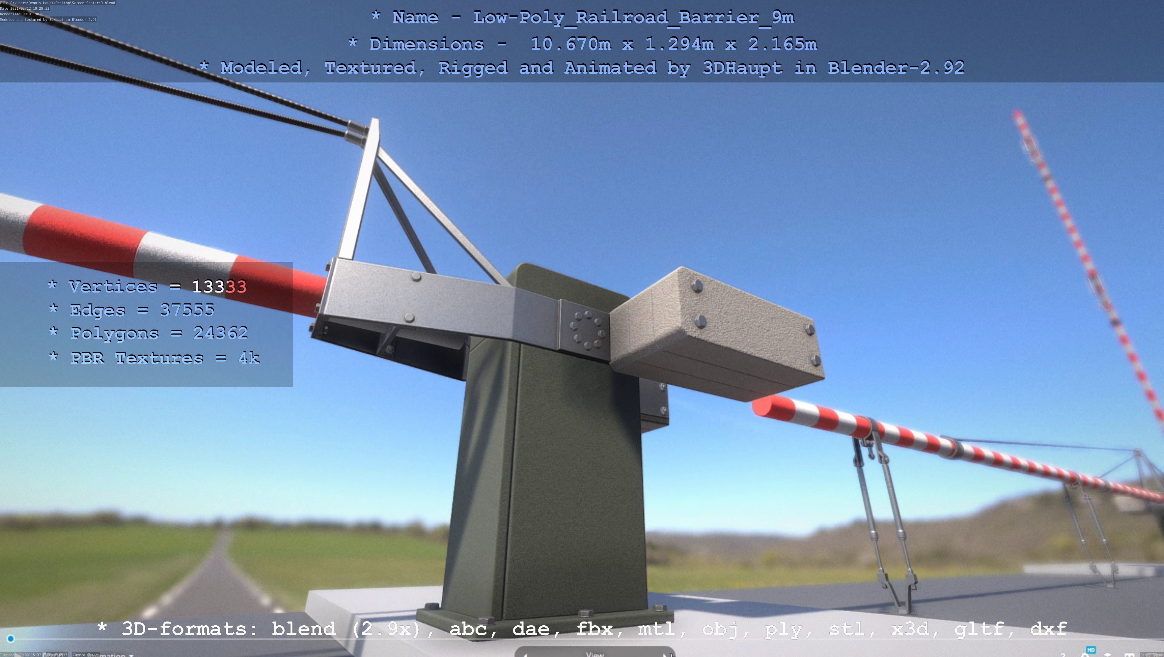Low-Poly Railroad Barrier 9m Low-poly 3D model_2