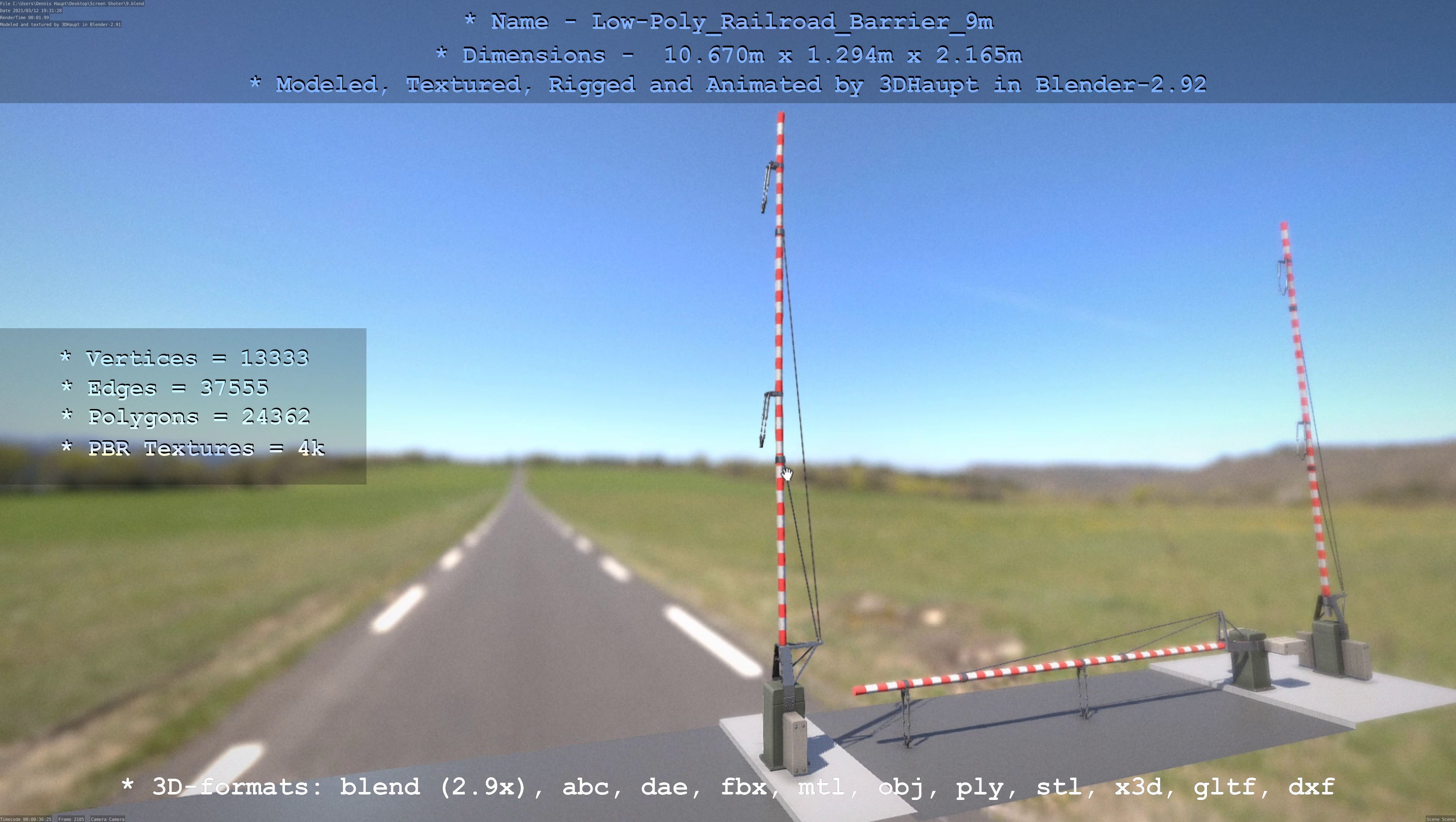 Low-Poly Railroad Barrier 9m Low-poly 3D model_39