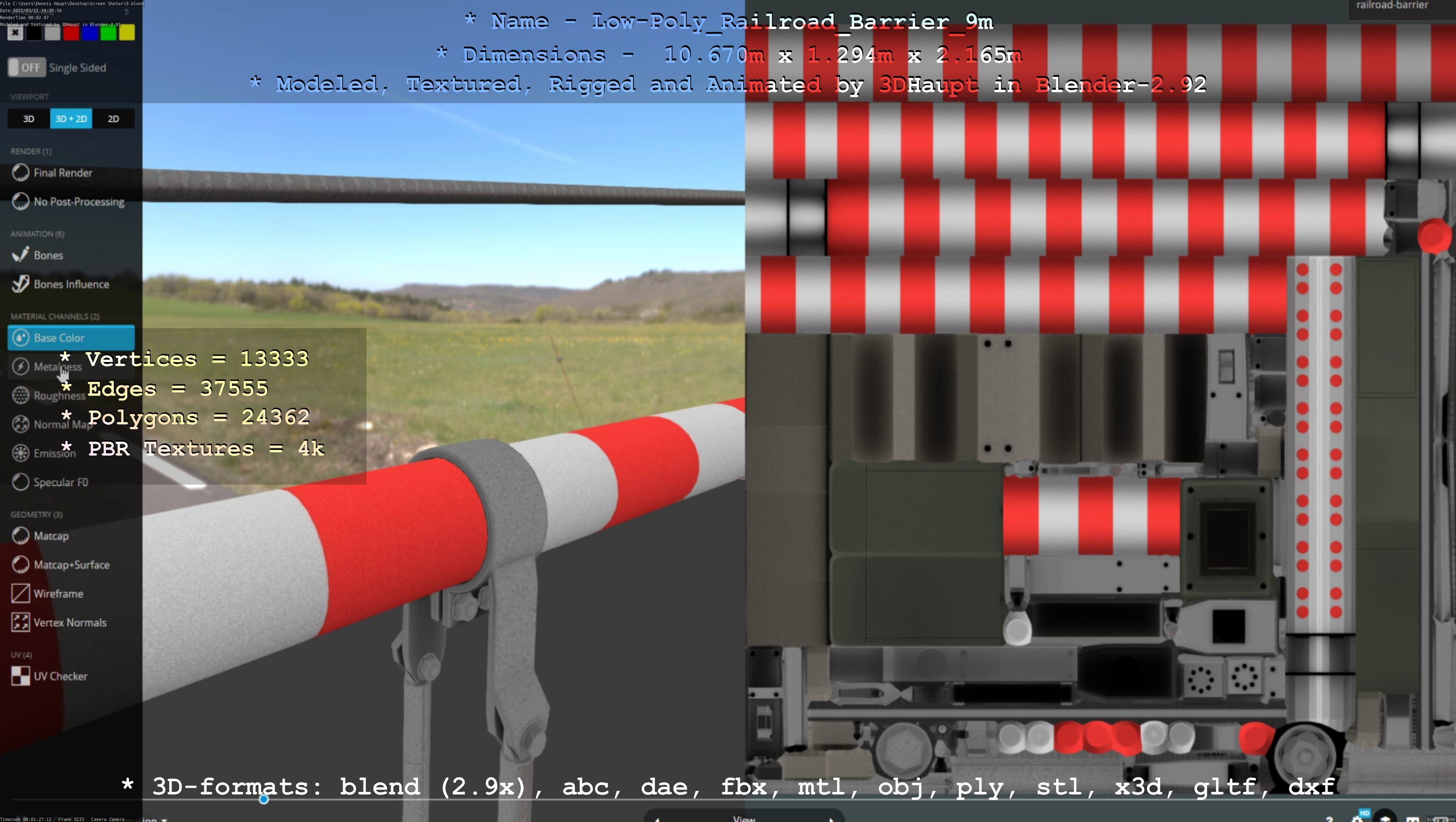 Low-Poly Railroad Barrier 9m Low-poly 3D model_13