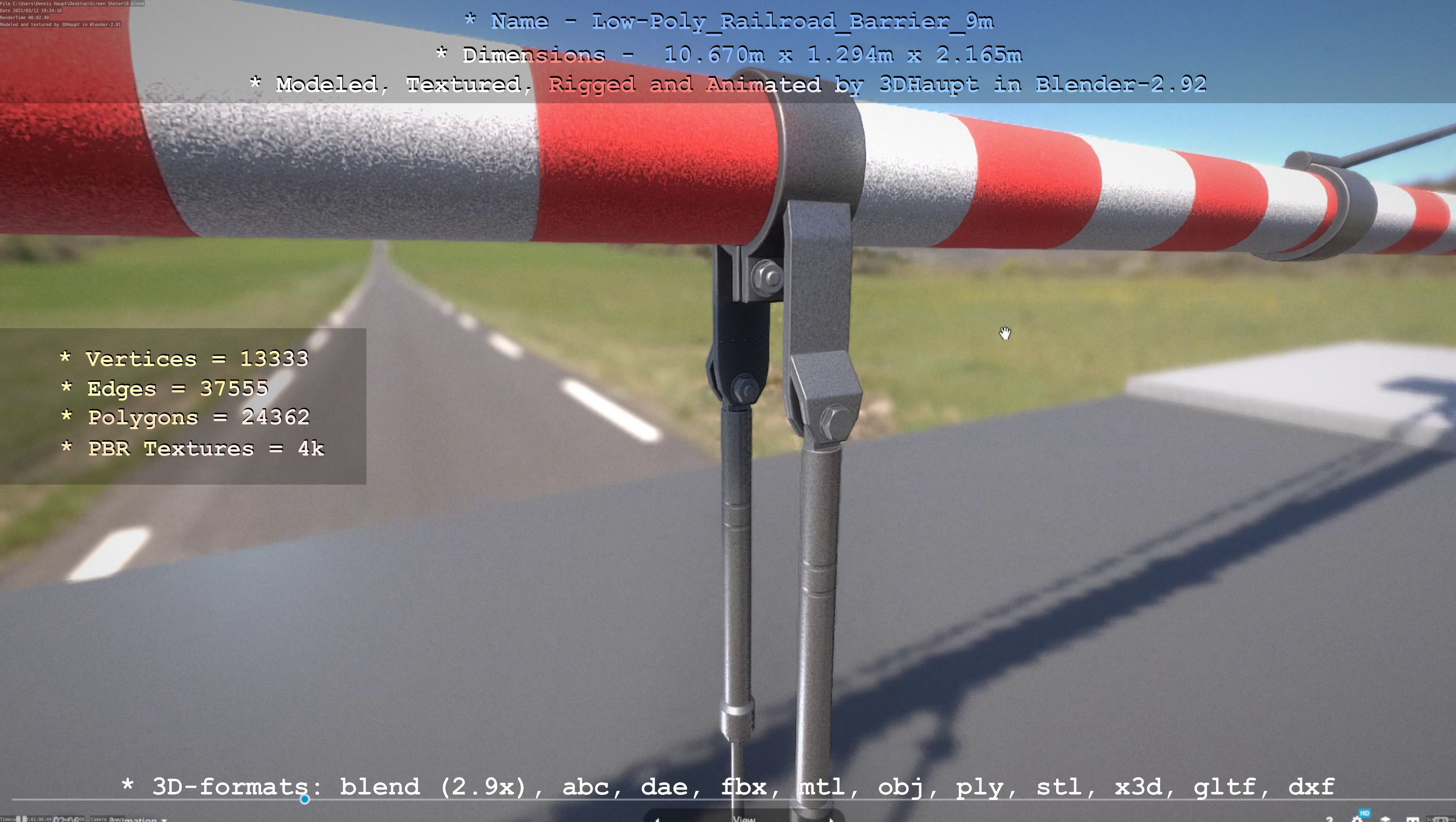 Low-Poly Railroad Barrier 9m Low-poly 3D model_96