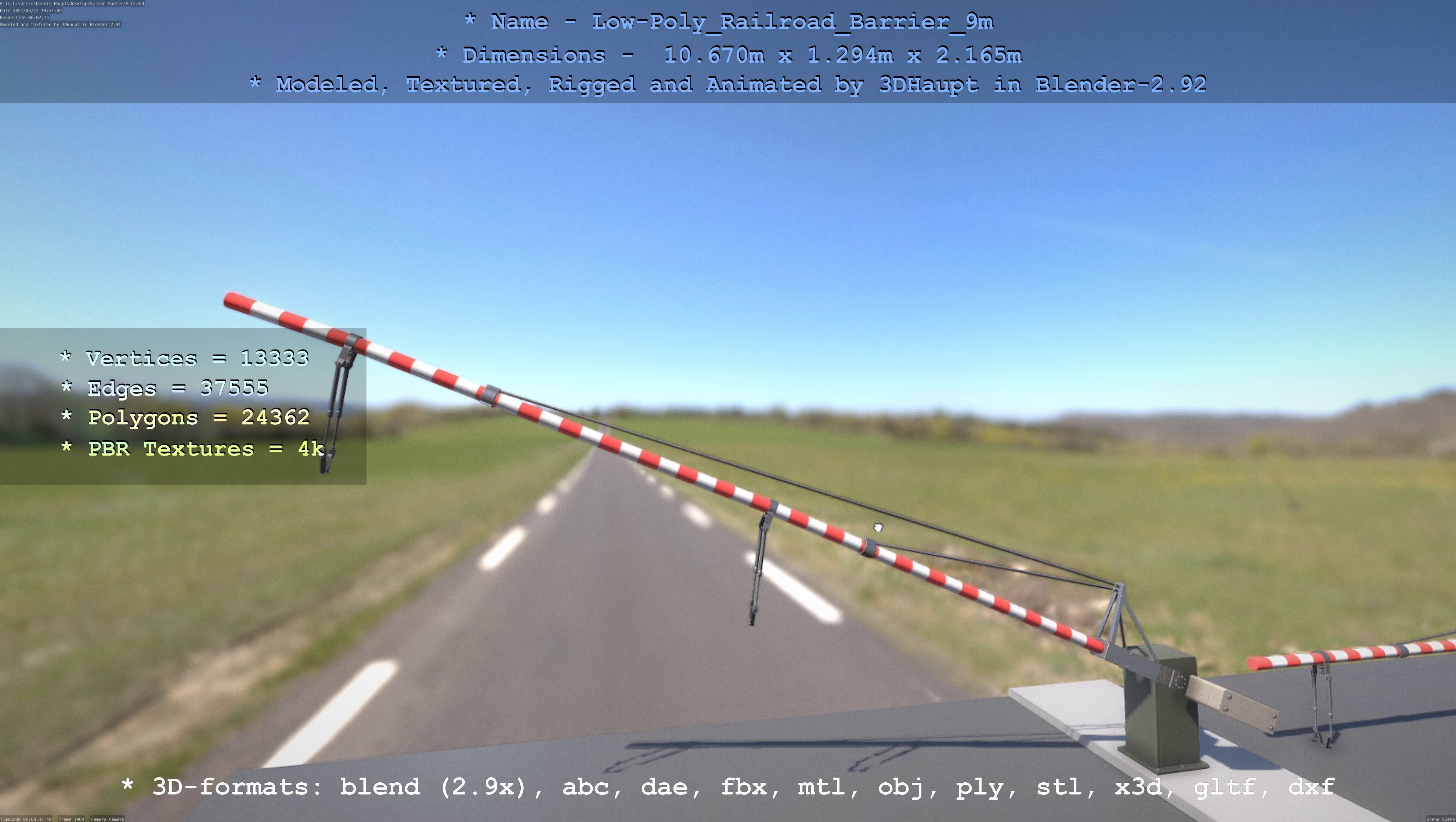 Low-Poly Railroad Barrier 9m Low-poly 3D model_38