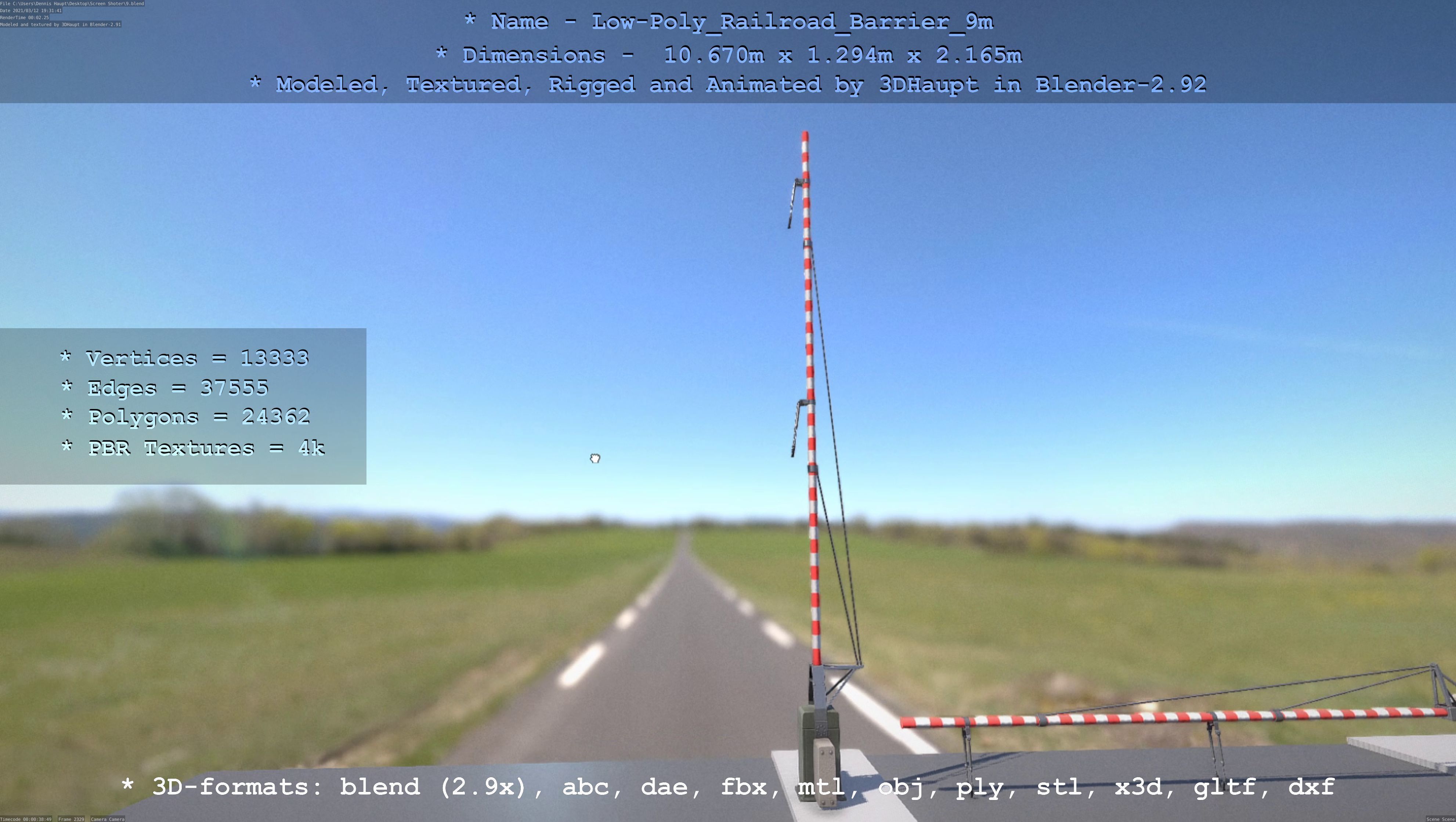 Low-Poly Railroad Barrier 9m Low-poly 3D model_40