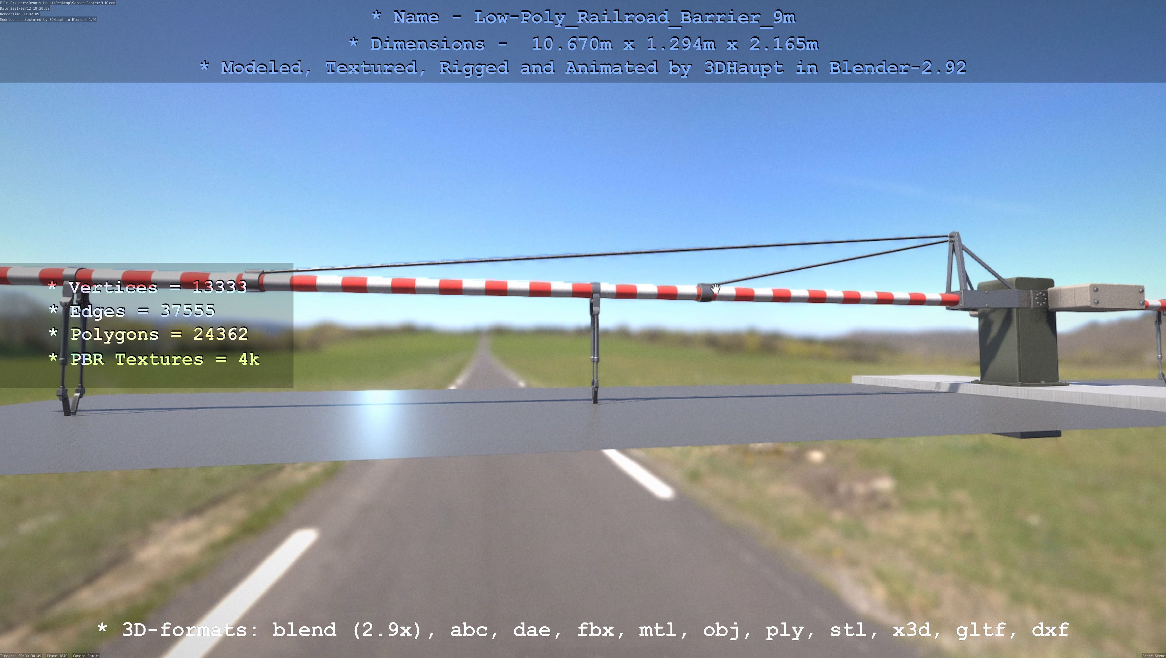 Low-Poly Railroad Barrier 9m Low-poly 3D model_32