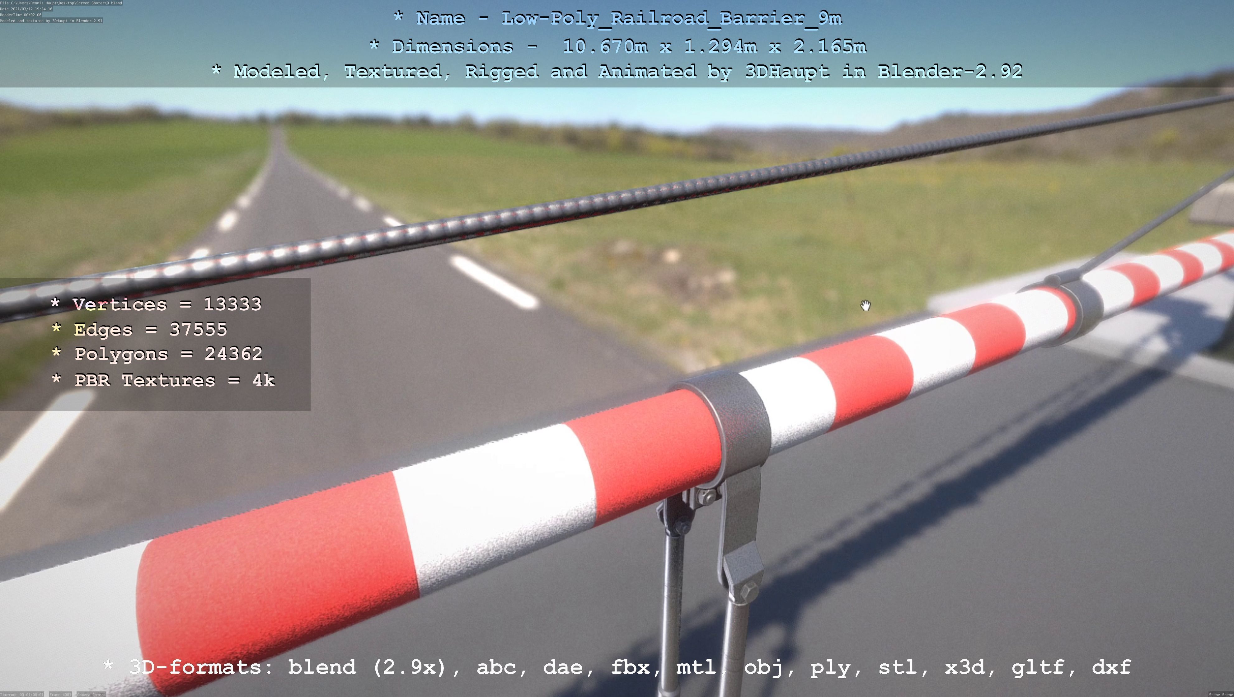 Low-Poly Railroad Barrier 9m Low-poly 3D model_92