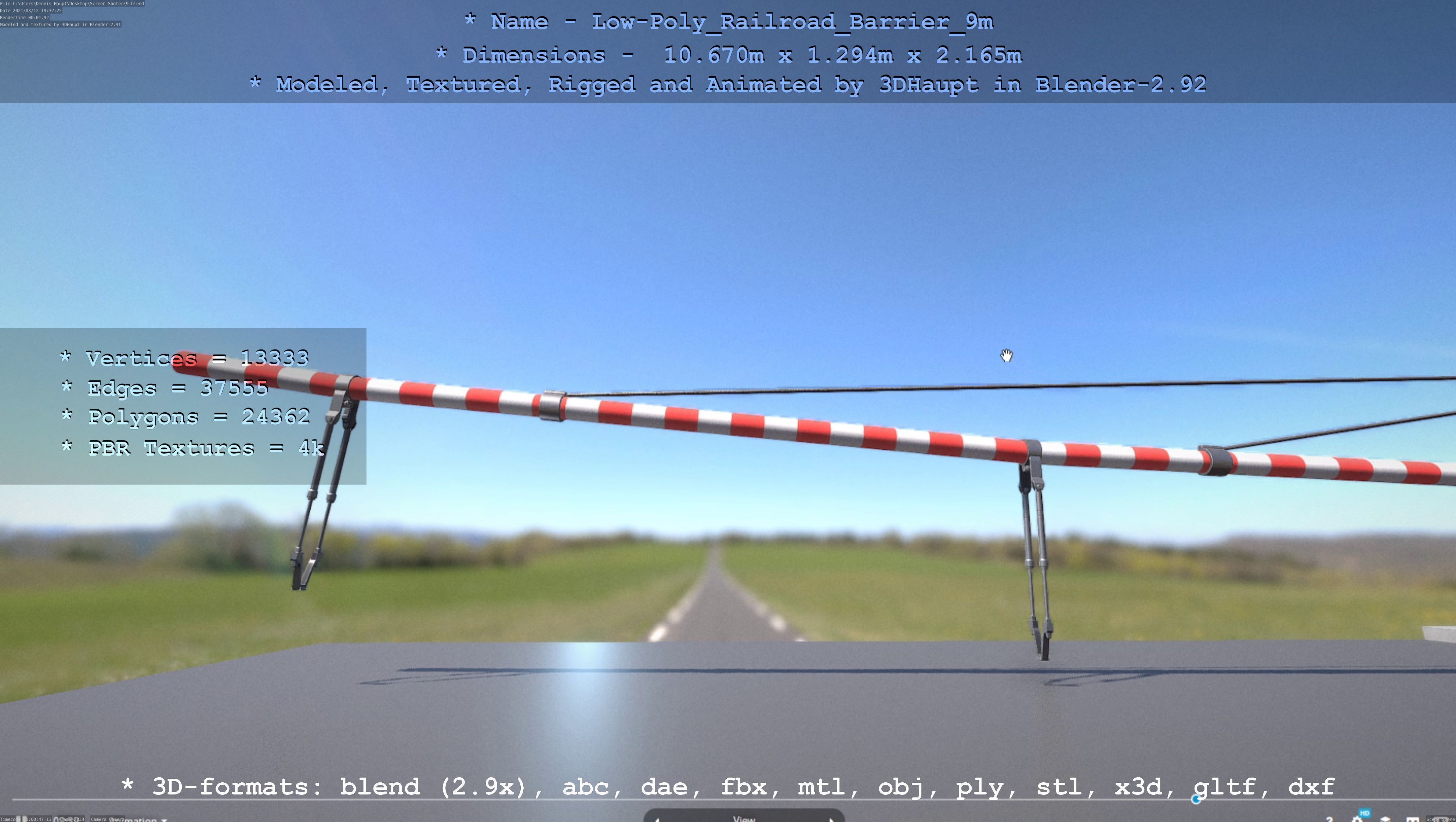 Low-Poly Railroad Barrier 9m Low-poly 3D model_55