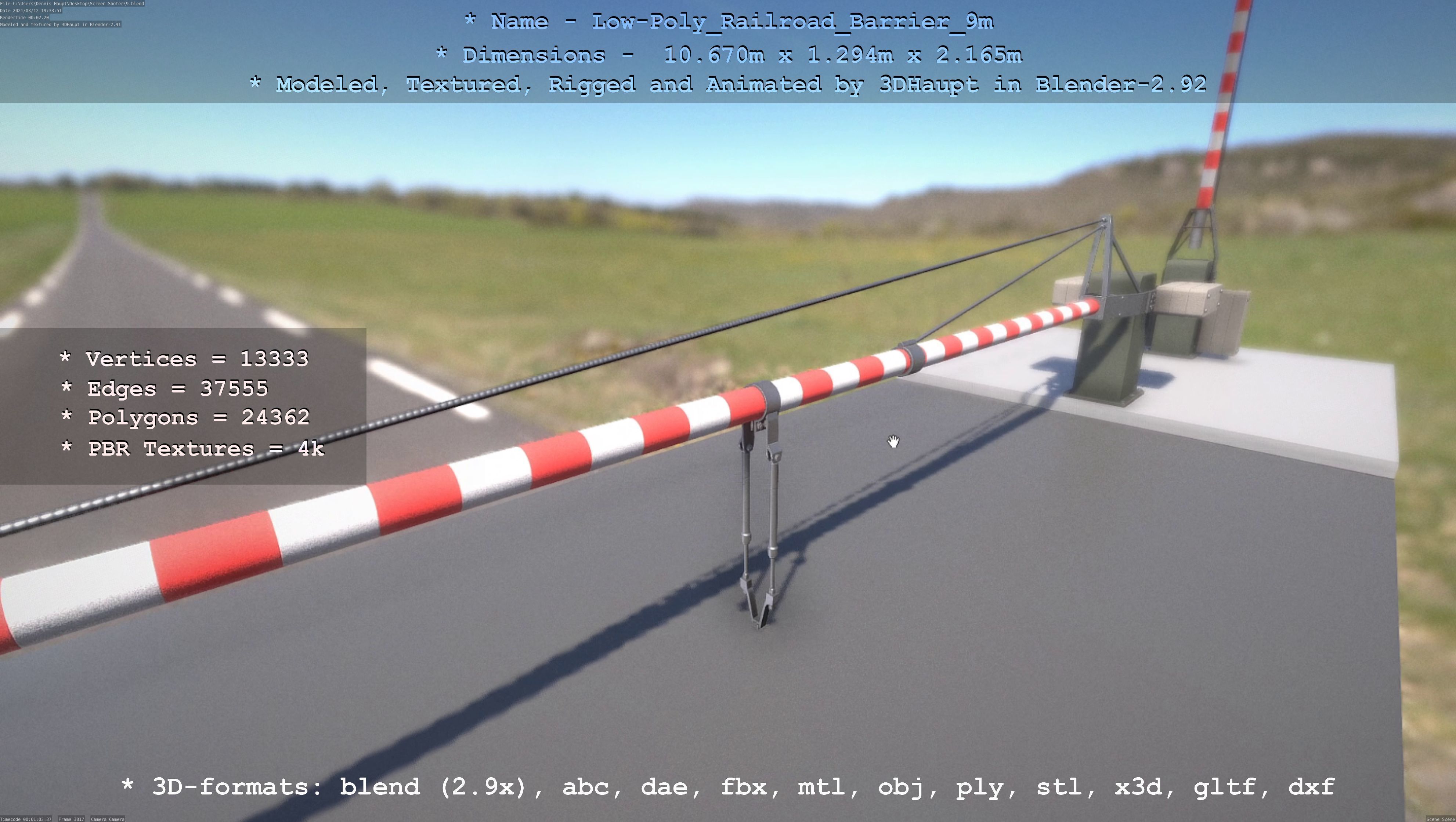 Low-Poly Railroad Barrier 9m Low-poly 3D model_89
