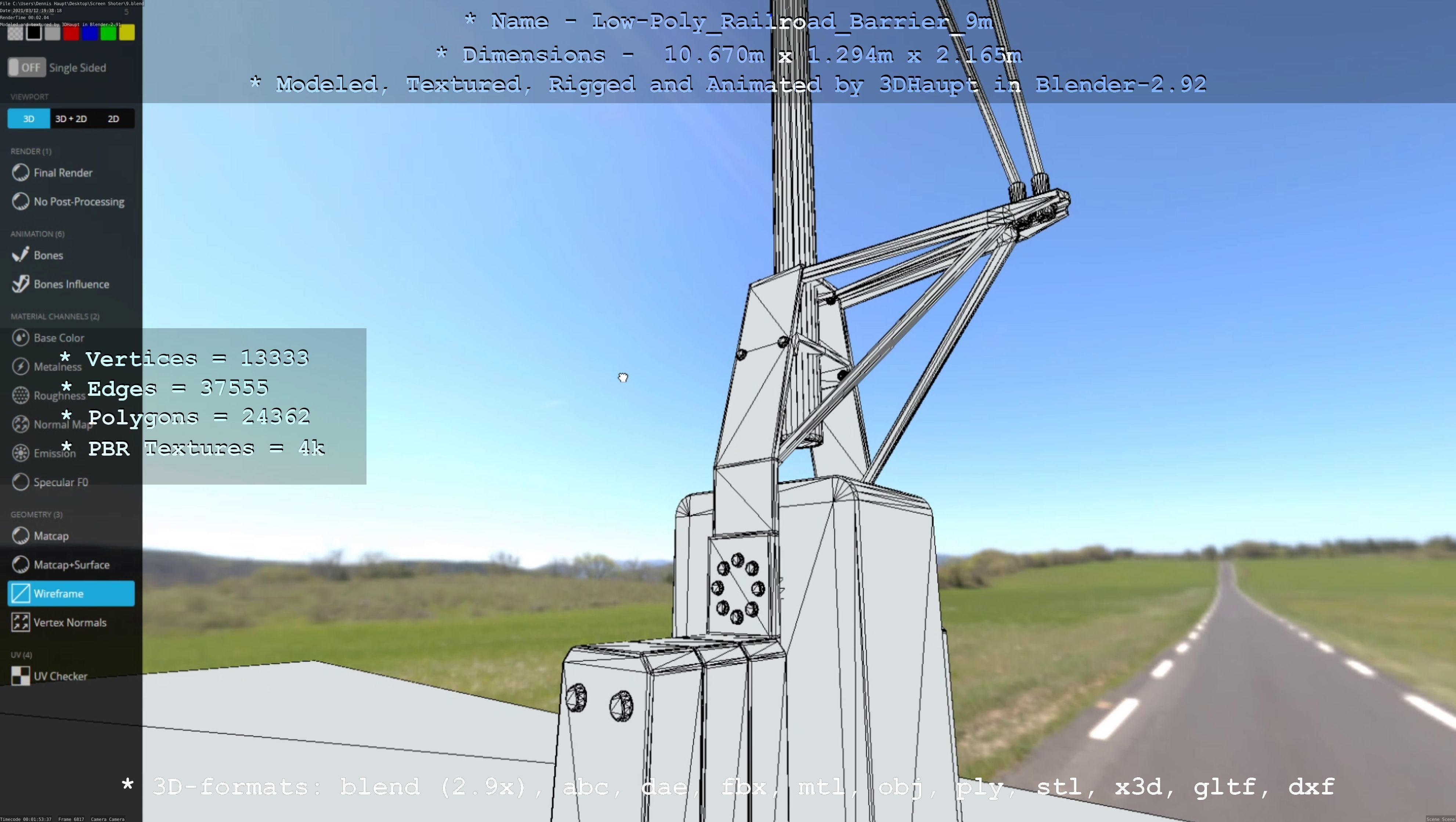 Low-Poly Railroad Barrier 9m Low-poly 3D model_16