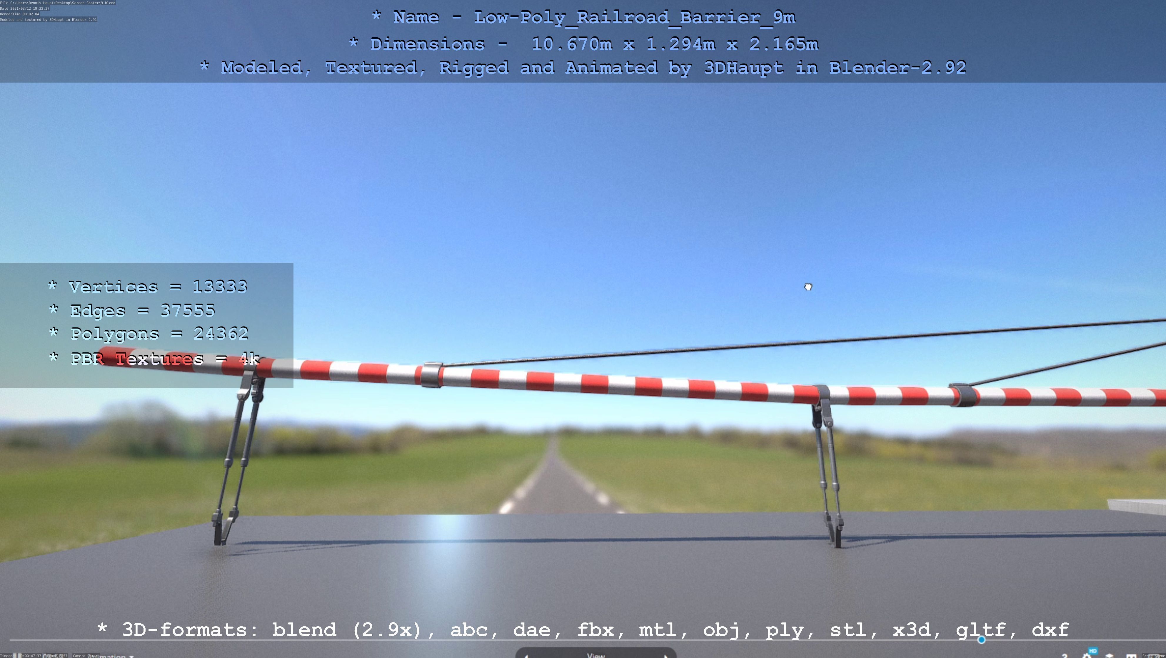 Low-Poly Railroad Barrier 9m Low-poly 3D model_60