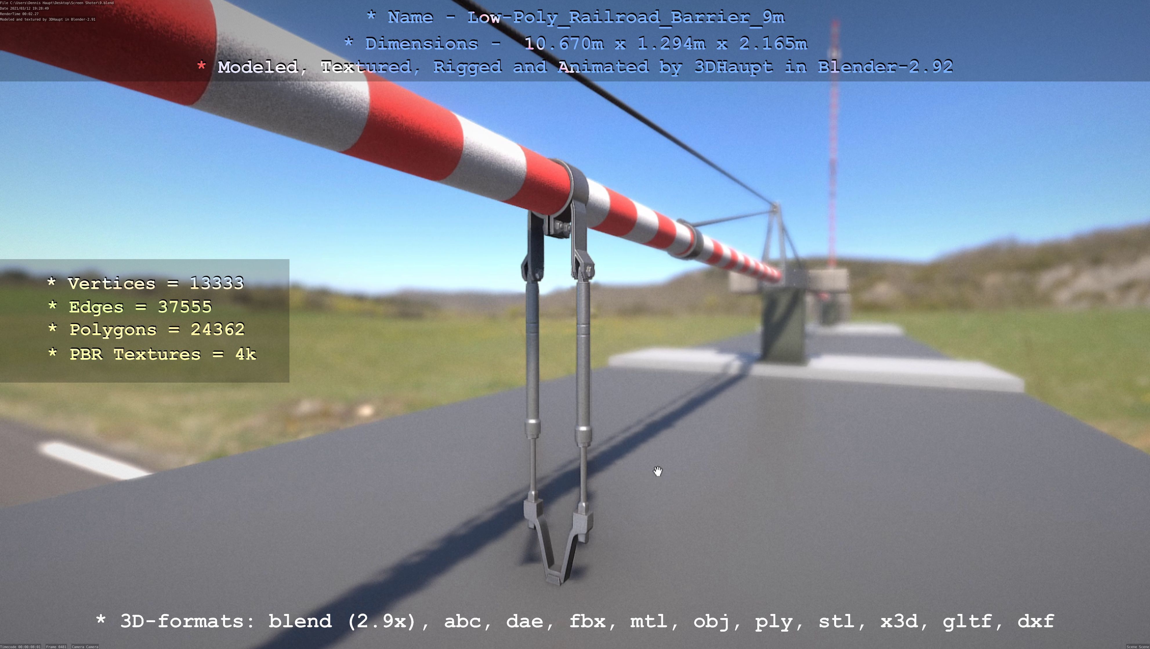 Low-Poly Railroad Barrier 9m Low-poly 3D model_102