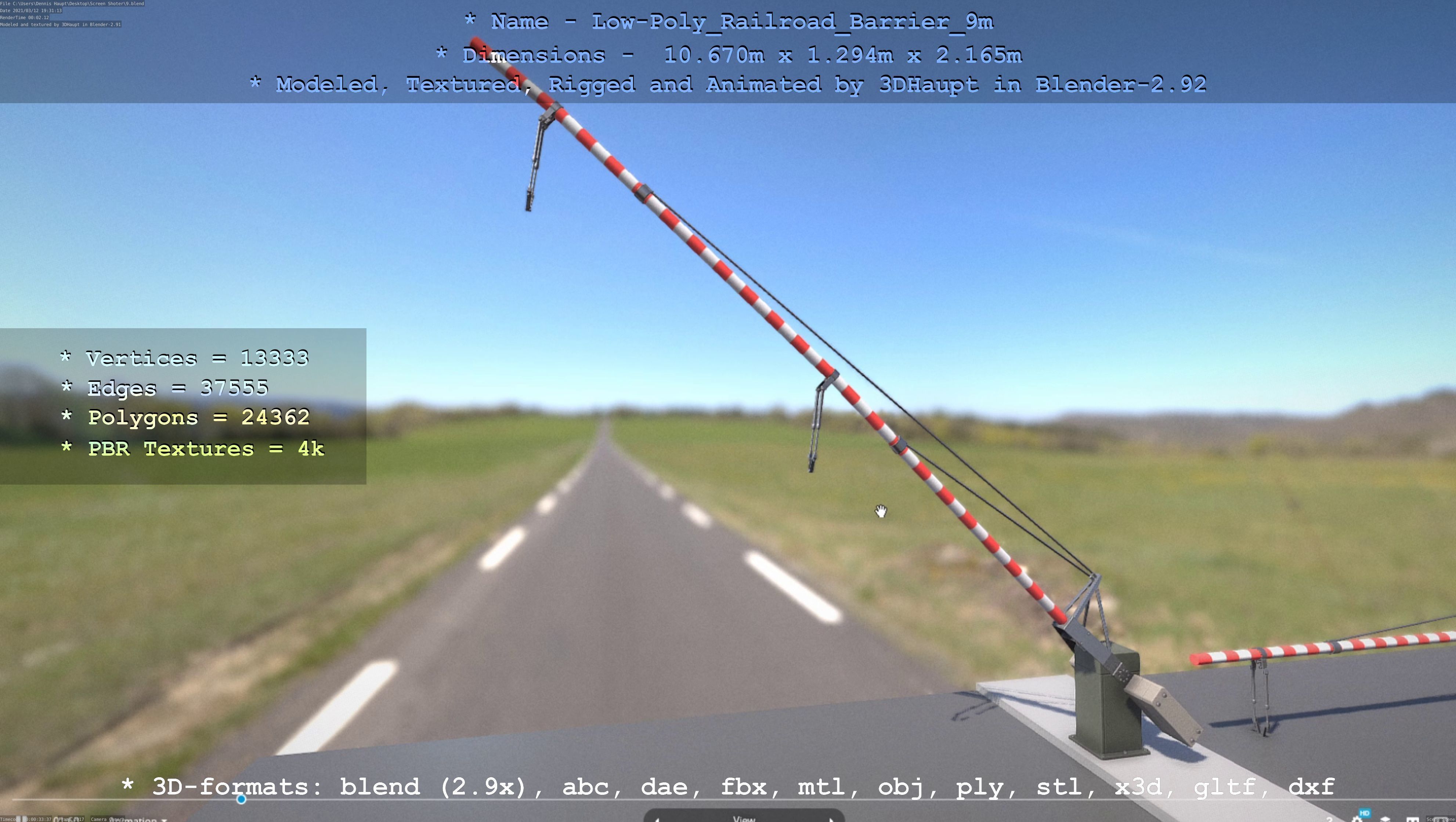 Low-Poly Railroad Barrier 9m Low-poly 3D model_34