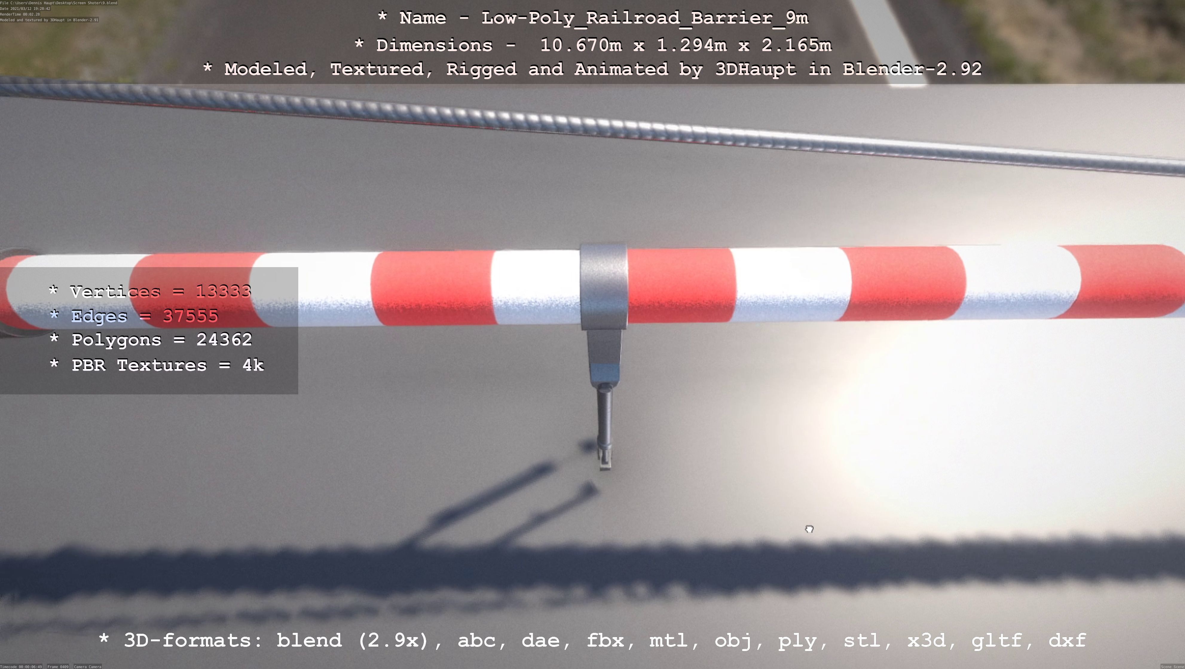 Low-Poly Railroad Barrier 9m Low-poly 3D model_107