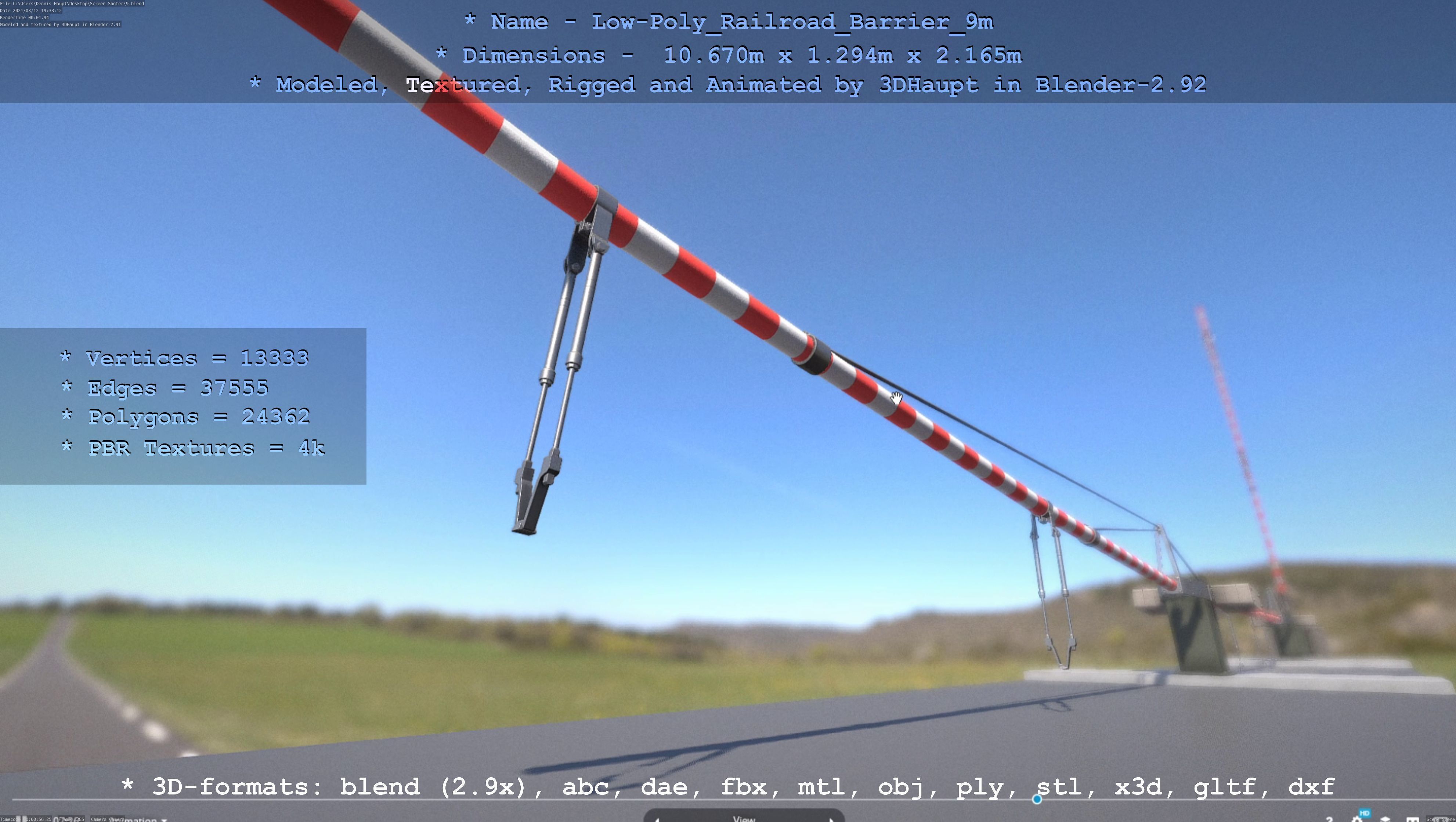 Low-Poly Railroad Barrier 9m Low-poly 3D model_76