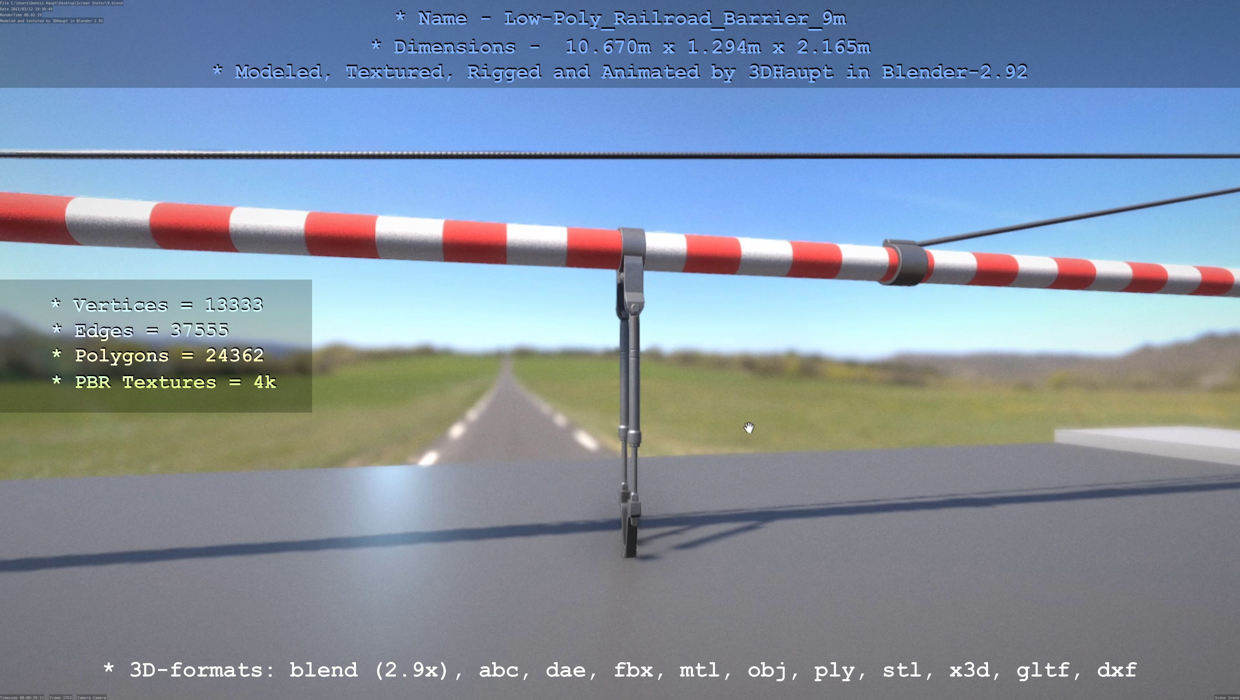 Low-Poly Railroad Barrier 9m Low-poly 3D model_28