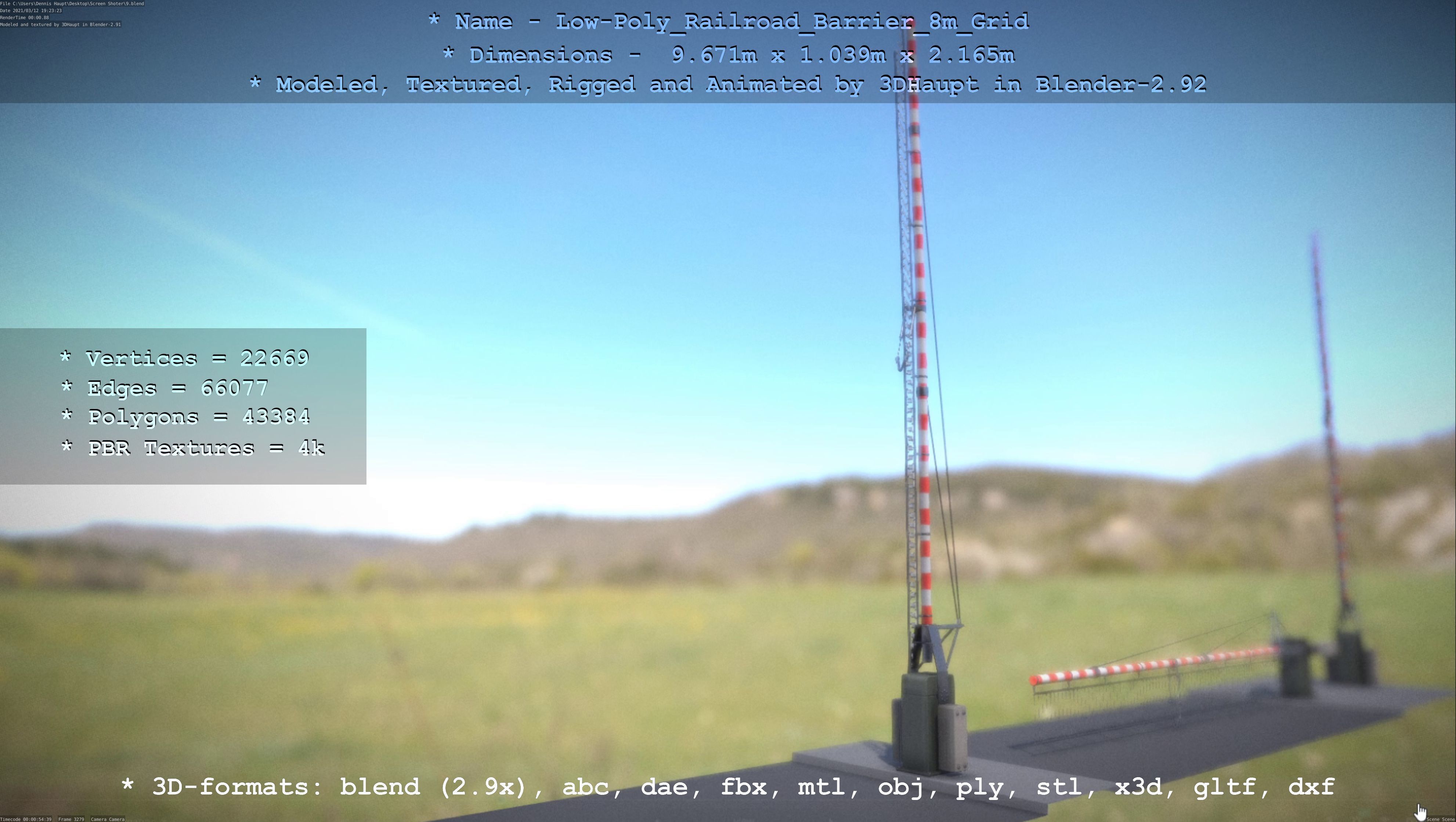 Low-Poly Railroad Barrier 8m Protective Grid Low-poly 3D model_55