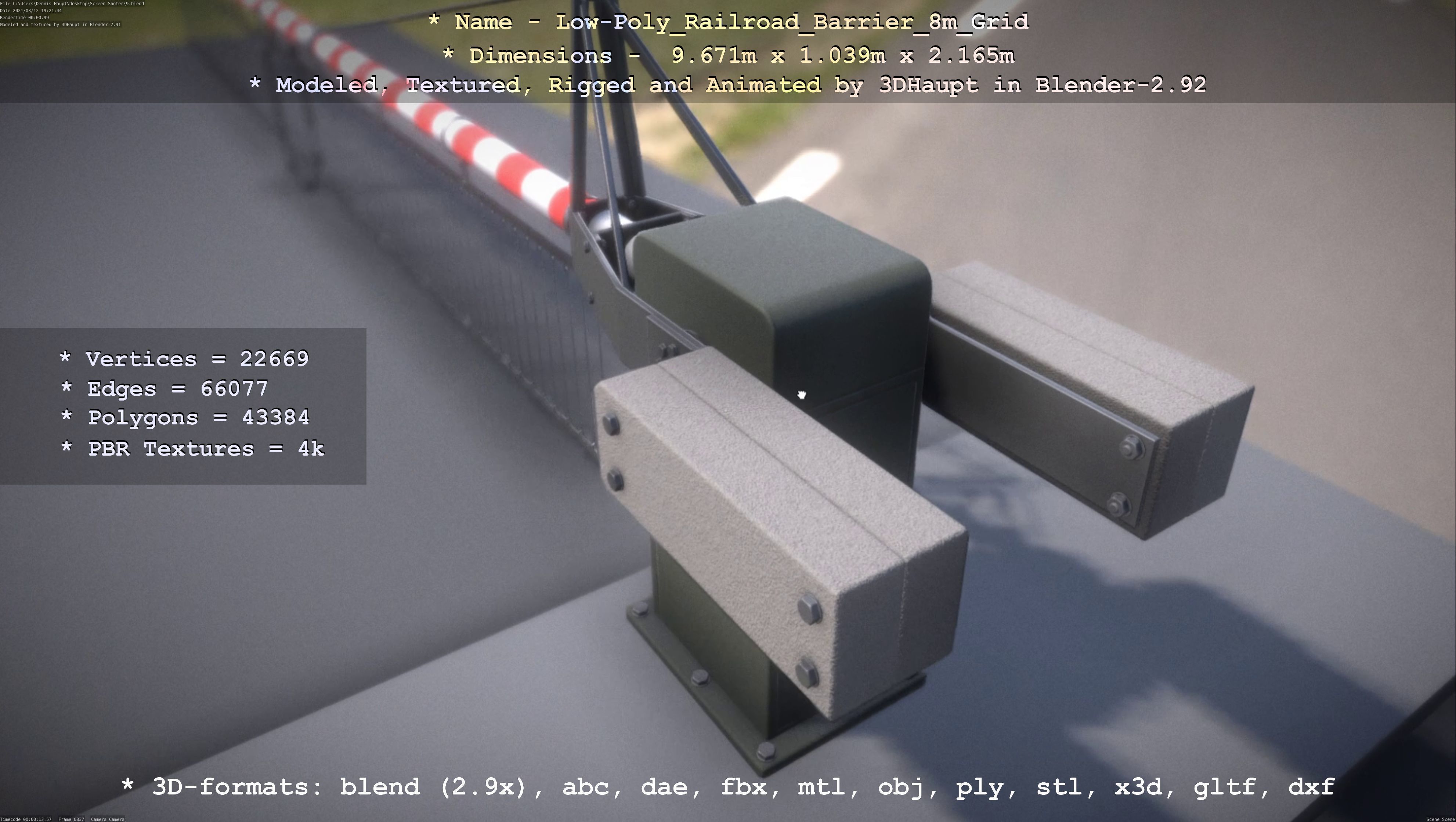 Low-Poly Railroad Barrier 8m Protective Grid Low-poly 3D model_28