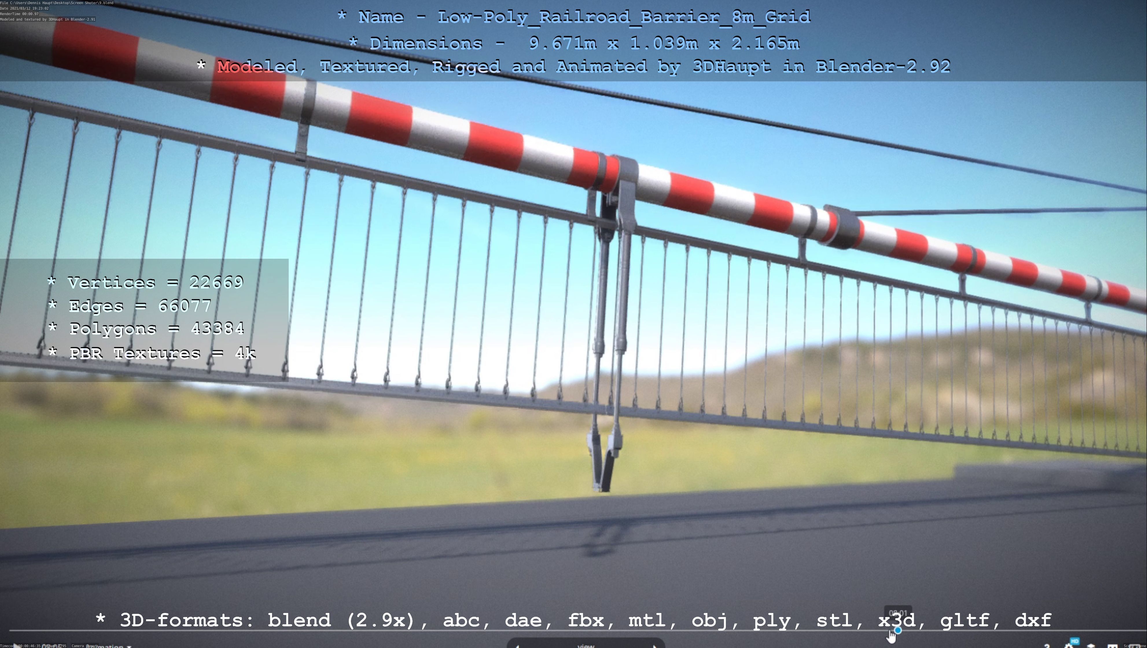 Low-Poly Railroad Barrier 8m Protective Grid Low-poly 3D model_38