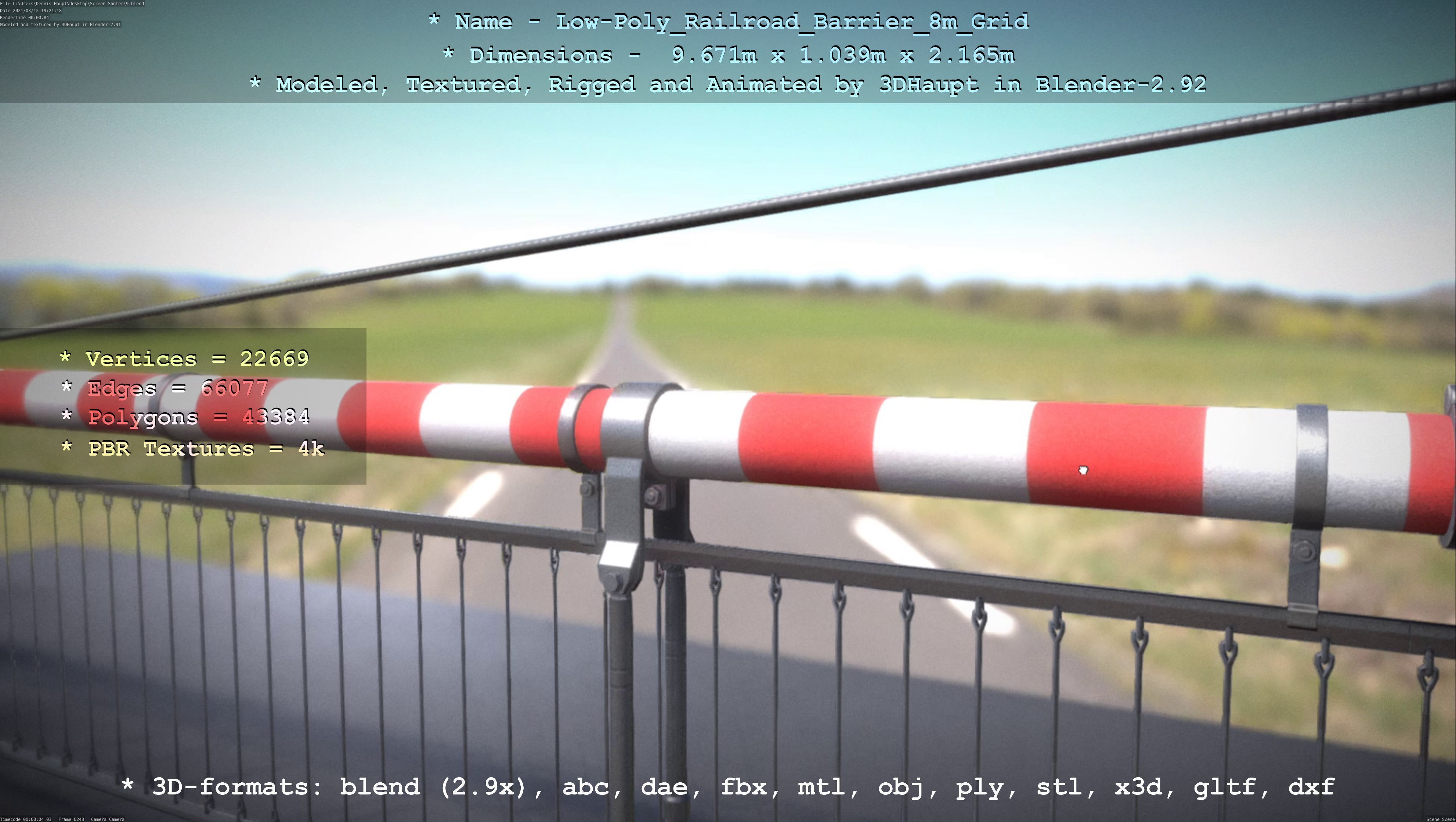 Low-Poly Railroad Barrier 8m Protective Grid Low-poly 3D model_62