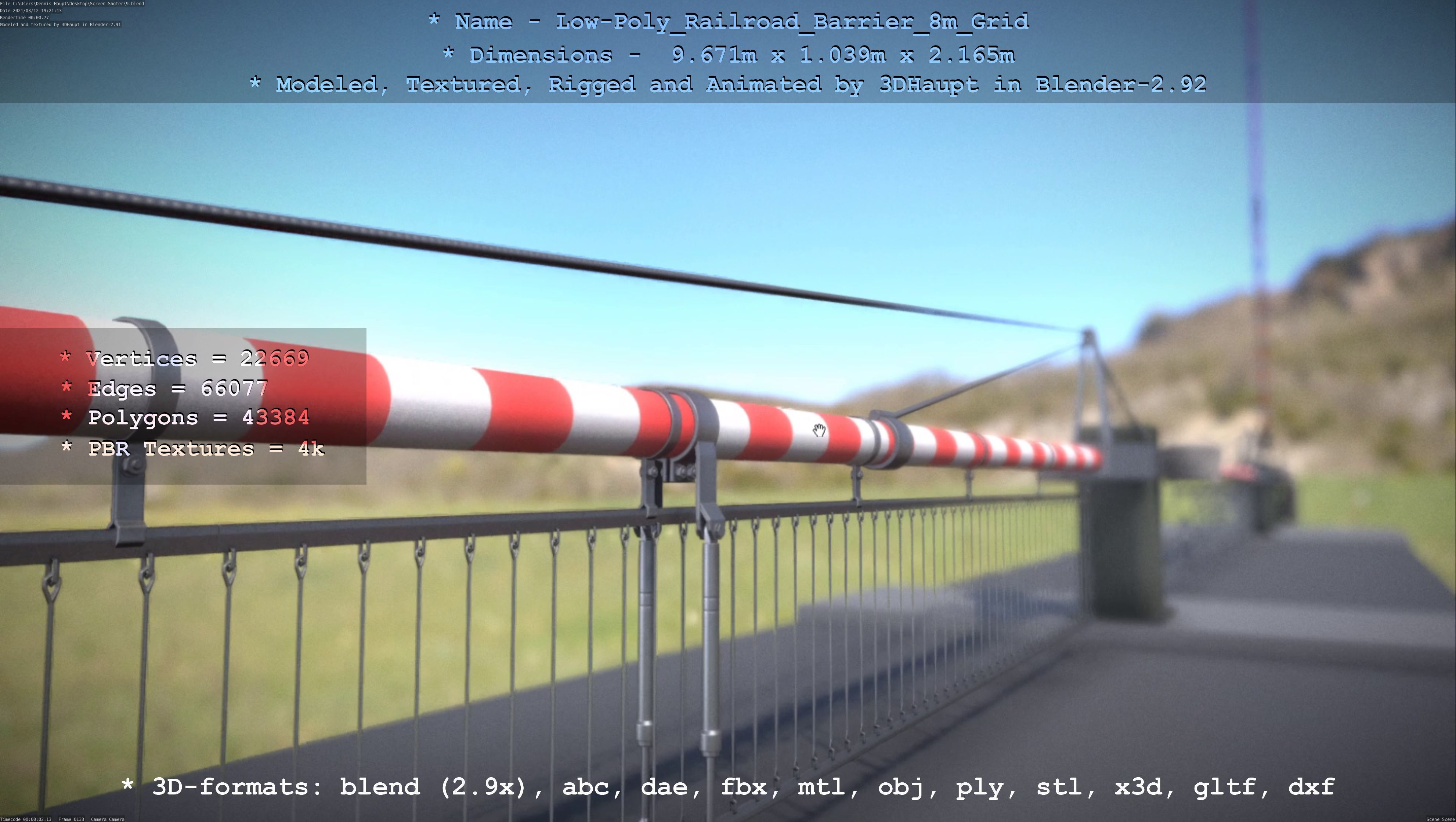 Low-Poly Railroad Barrier 8m Protective Grid Low-poly 3D model_59