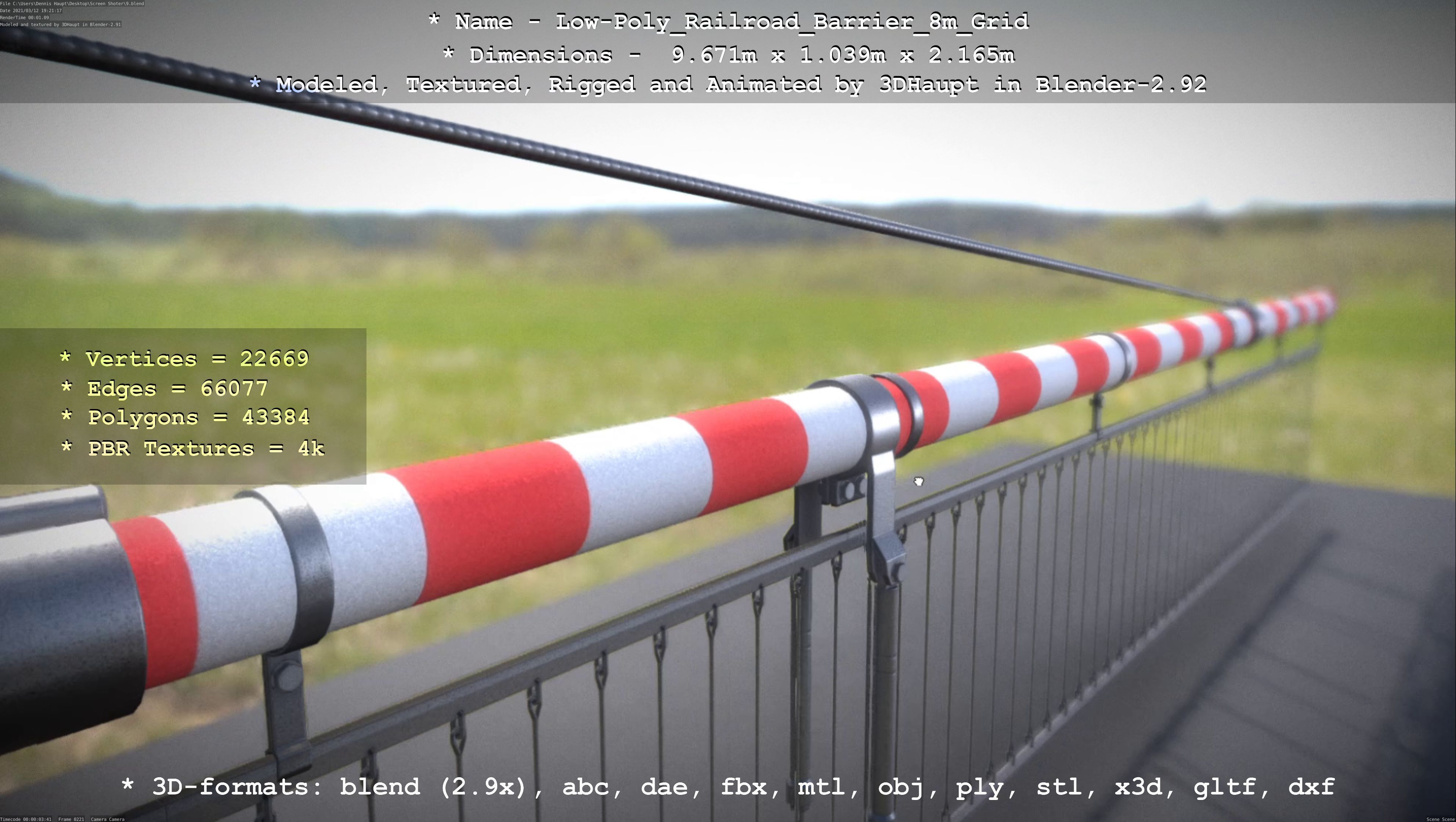 Low-Poly Railroad Barrier 8m Protective Grid Low-poly 3D model_61