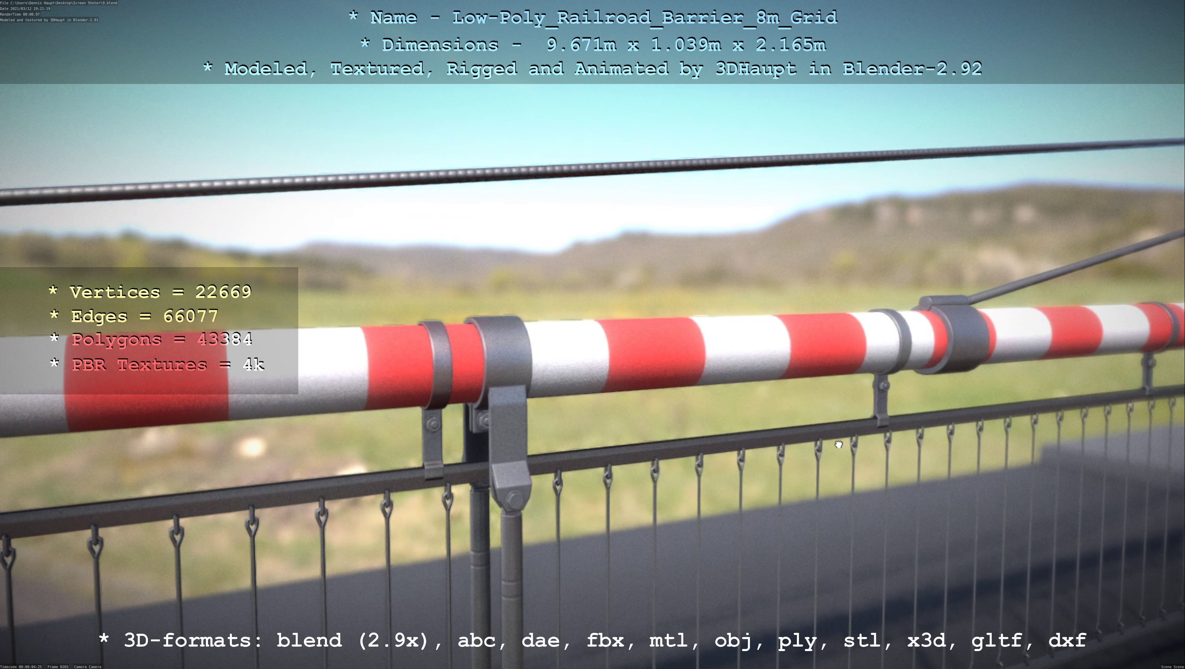 Low-Poly Railroad Barrier 8m Protective Grid Low-poly 3D model_23