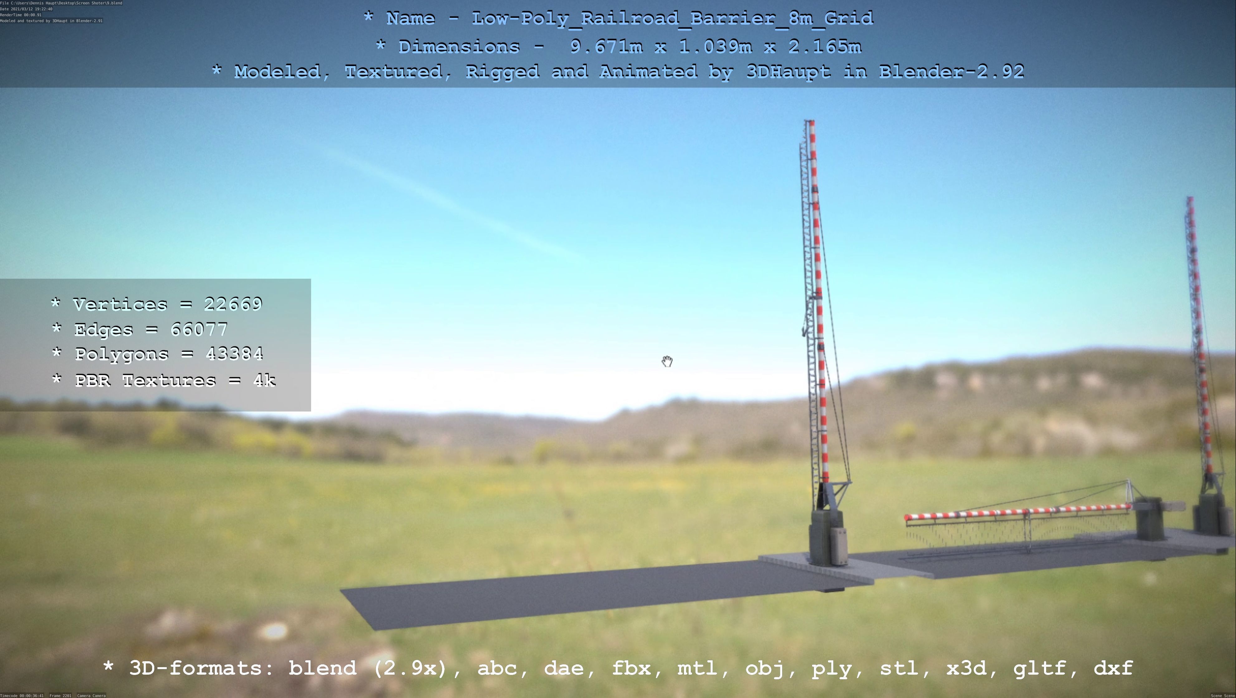 Low-Poly Railroad Barrier 8m Protective Grid Low-poly 3D model_116