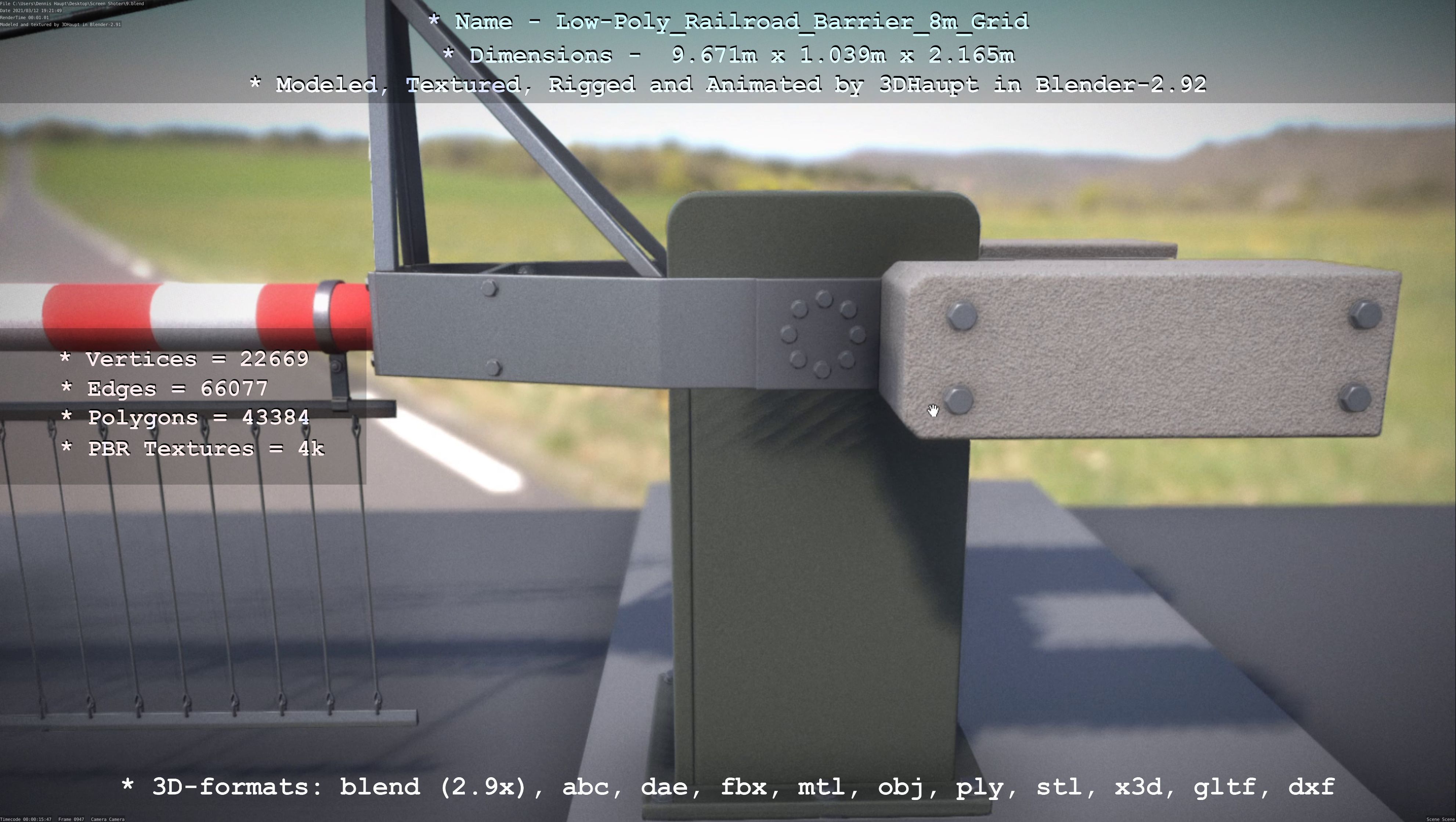 Low-Poly Railroad Barrier 8m Protective Grid Low-poly 3D model_79