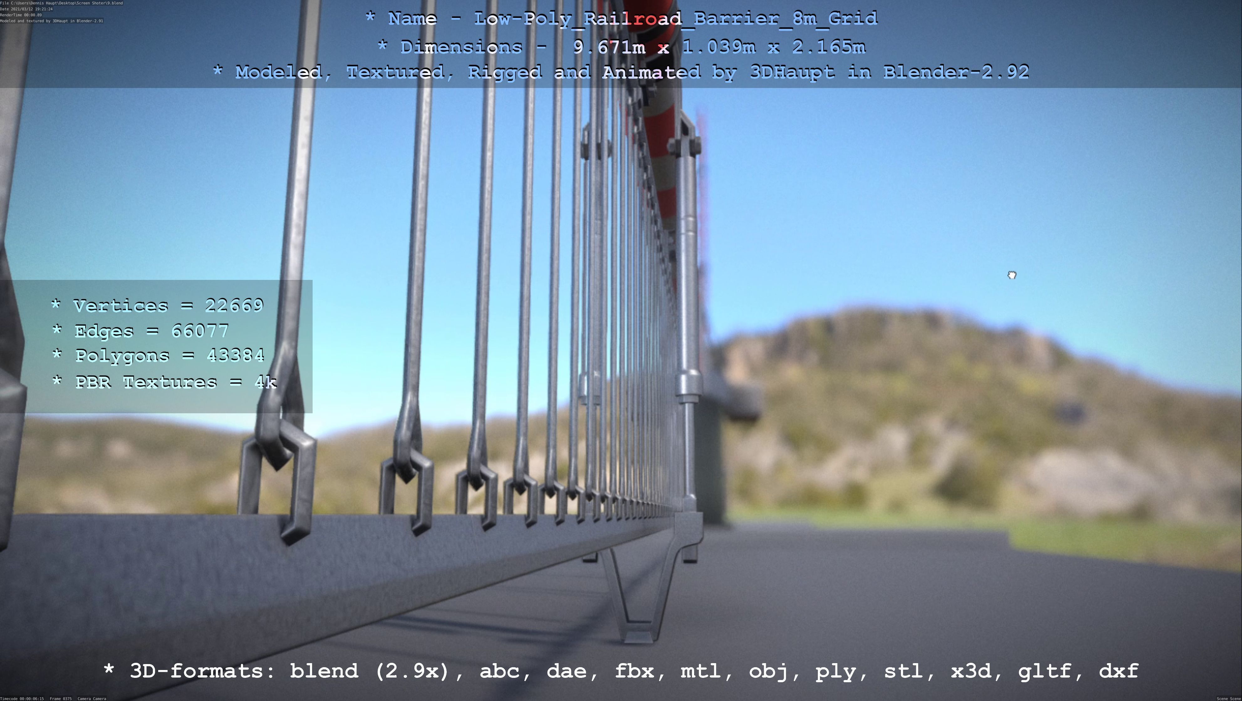 Low-Poly Railroad Barrier 8m Protective Grid Low-poly 3D model_24