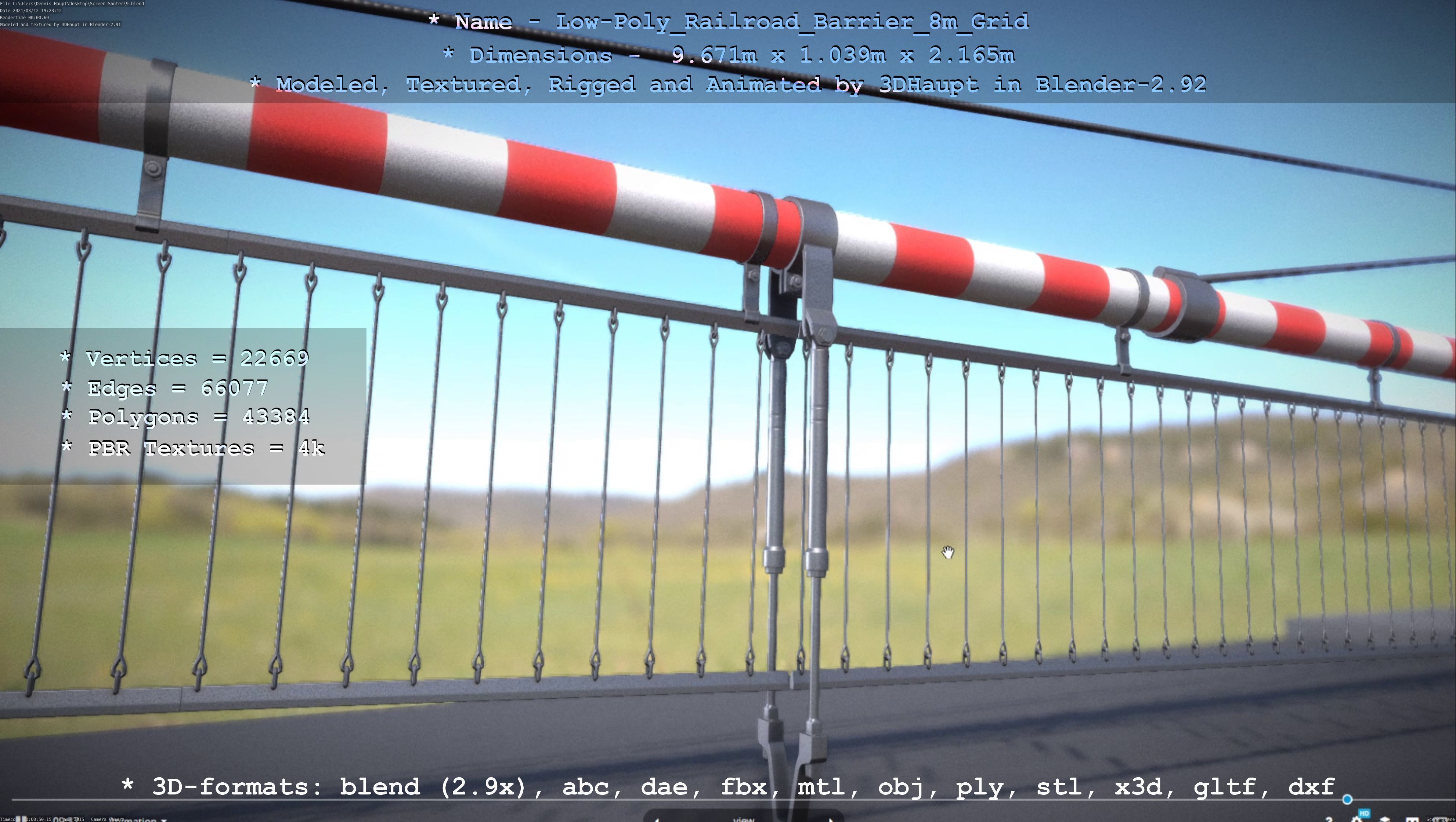Low-Poly Railroad Barrier 8m Protective Grid Low-poly 3D model_17