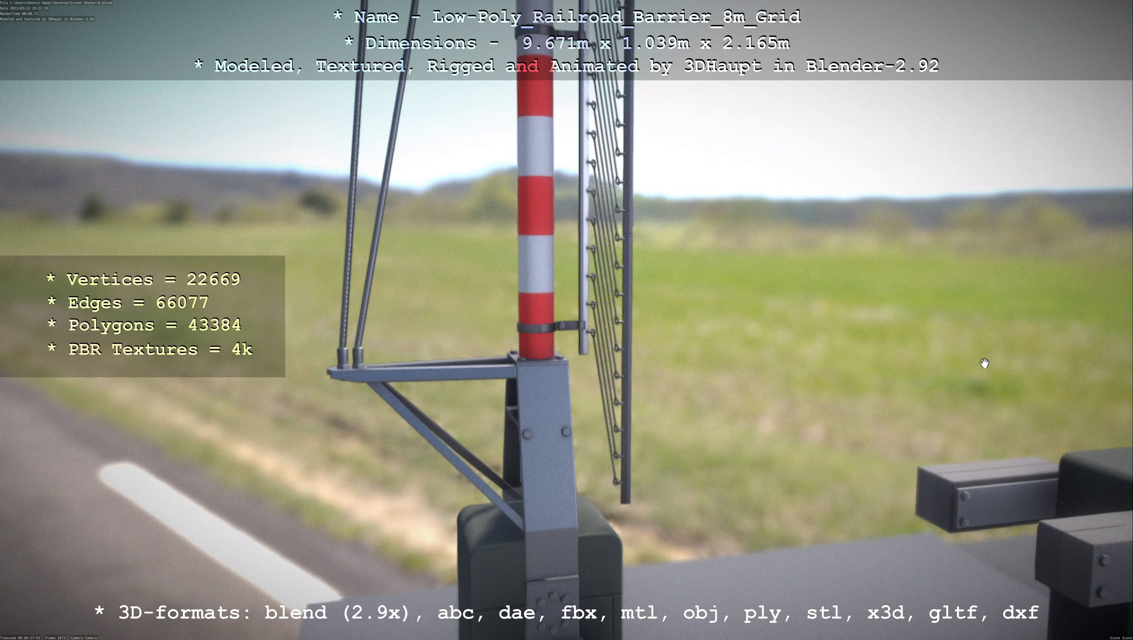 Low-Poly Railroad Barrier 8m Protective Grid Low-poly 3D model_99