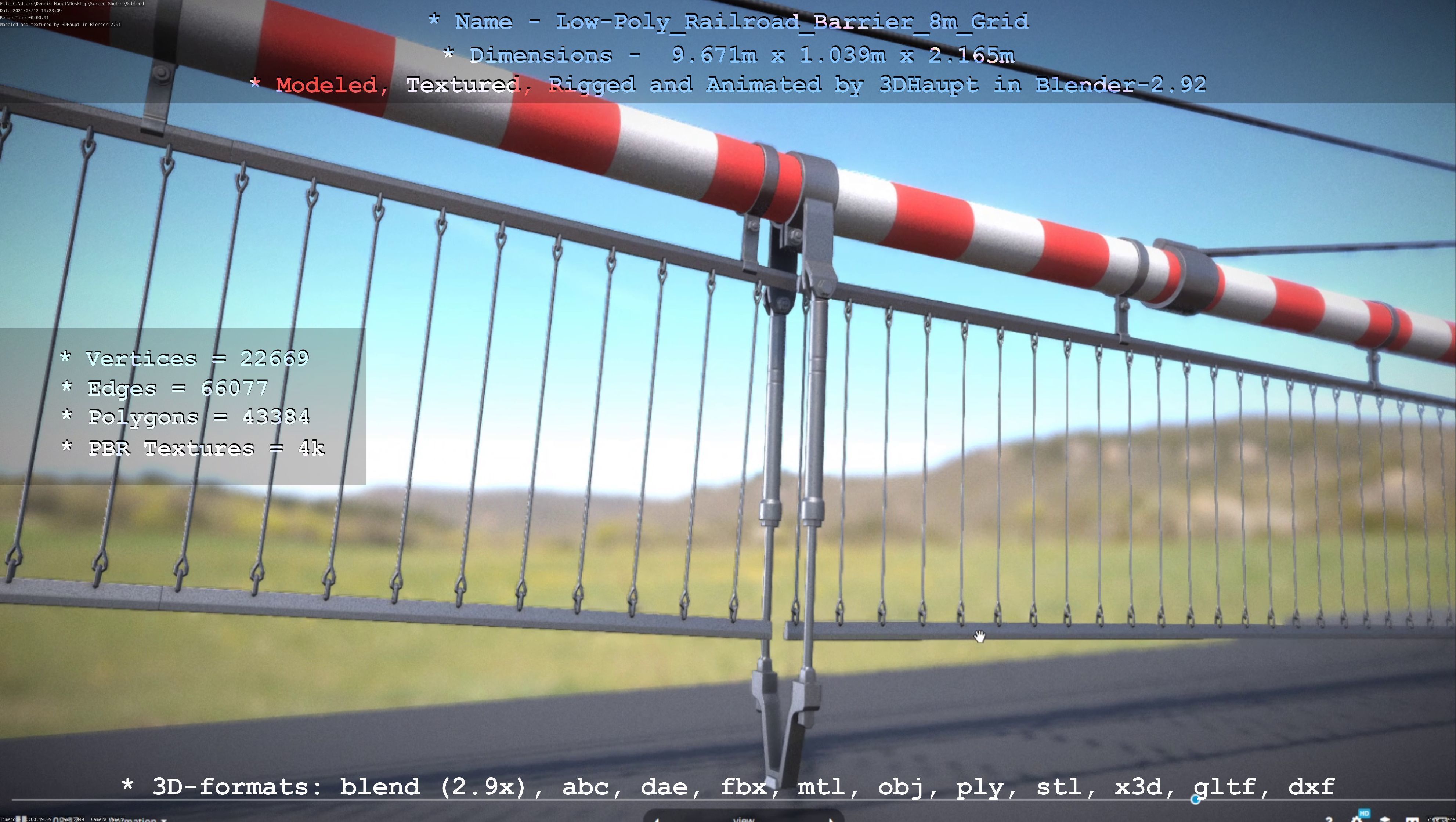 Low-Poly Railroad Barrier 8m Protective Grid Low-poly 3D model_44