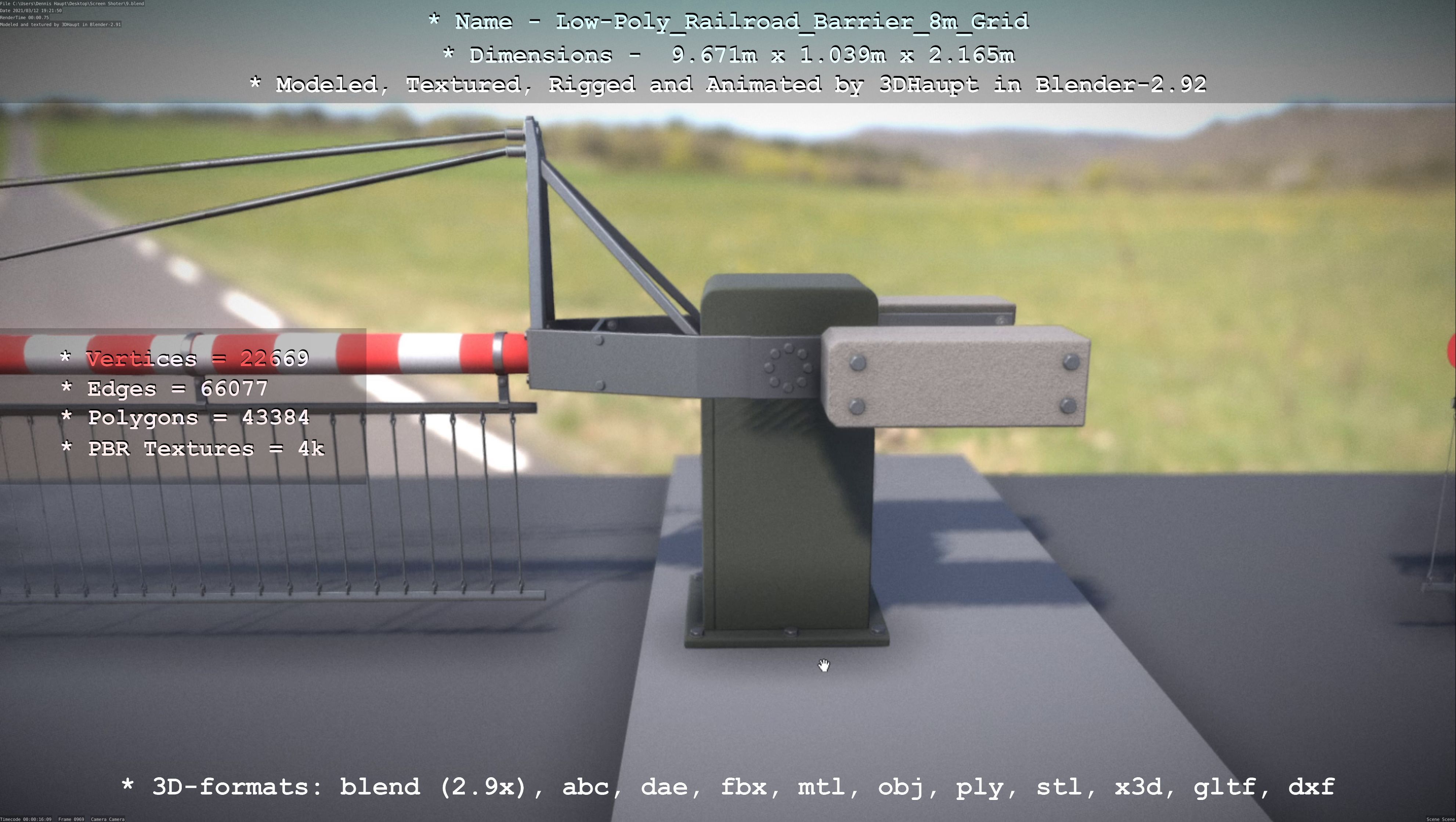 Low-Poly Railroad Barrier 8m Protective Grid Low-poly 3D model_3