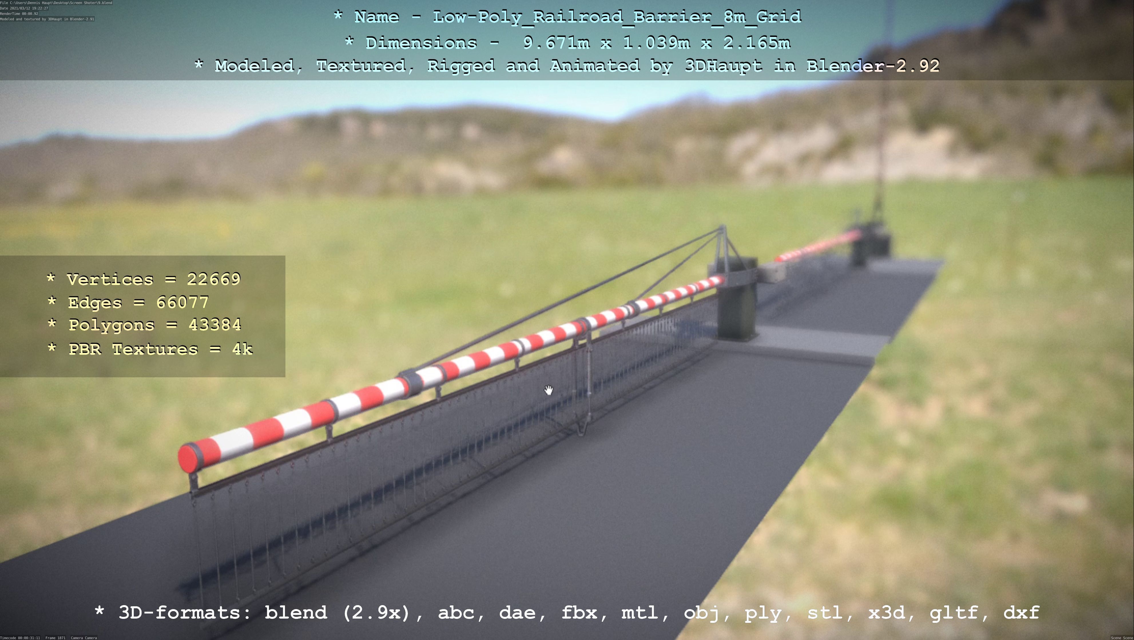 Low-Poly Railroad Barrier 8m Protective Grid Low-poly 3D model_105