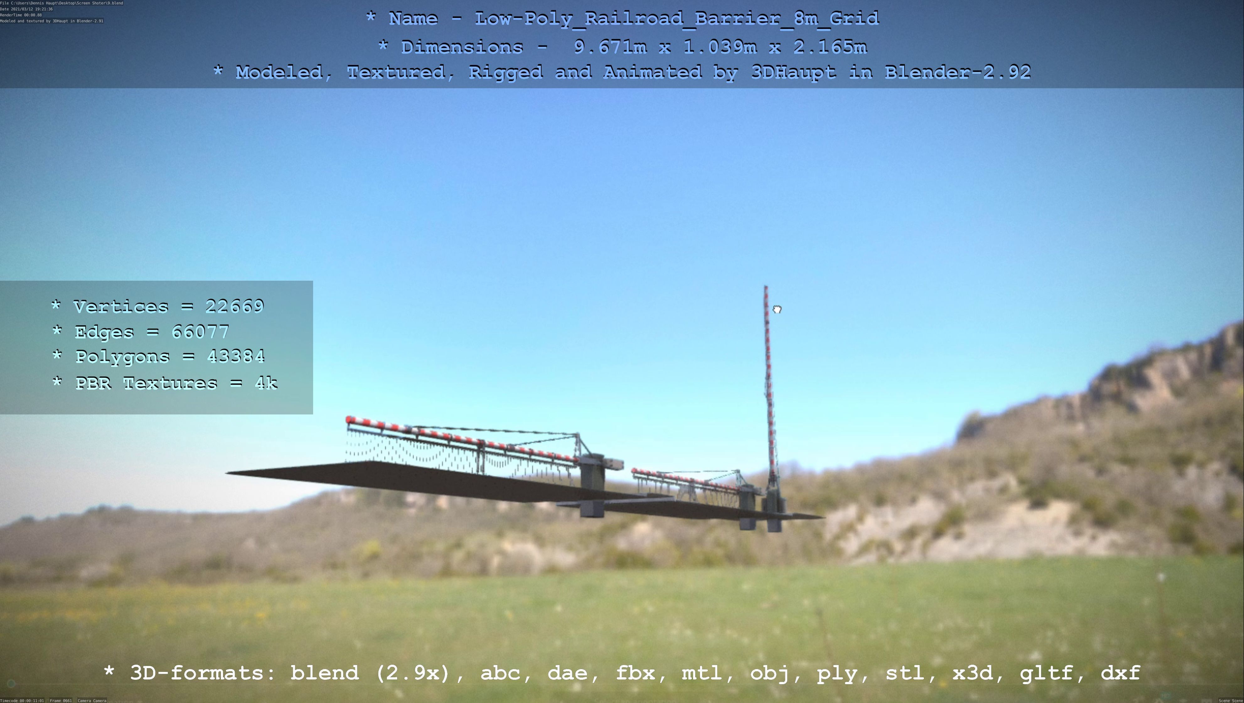 Low-Poly Railroad Barrier 8m Protective Grid Low-poly 3D model_73