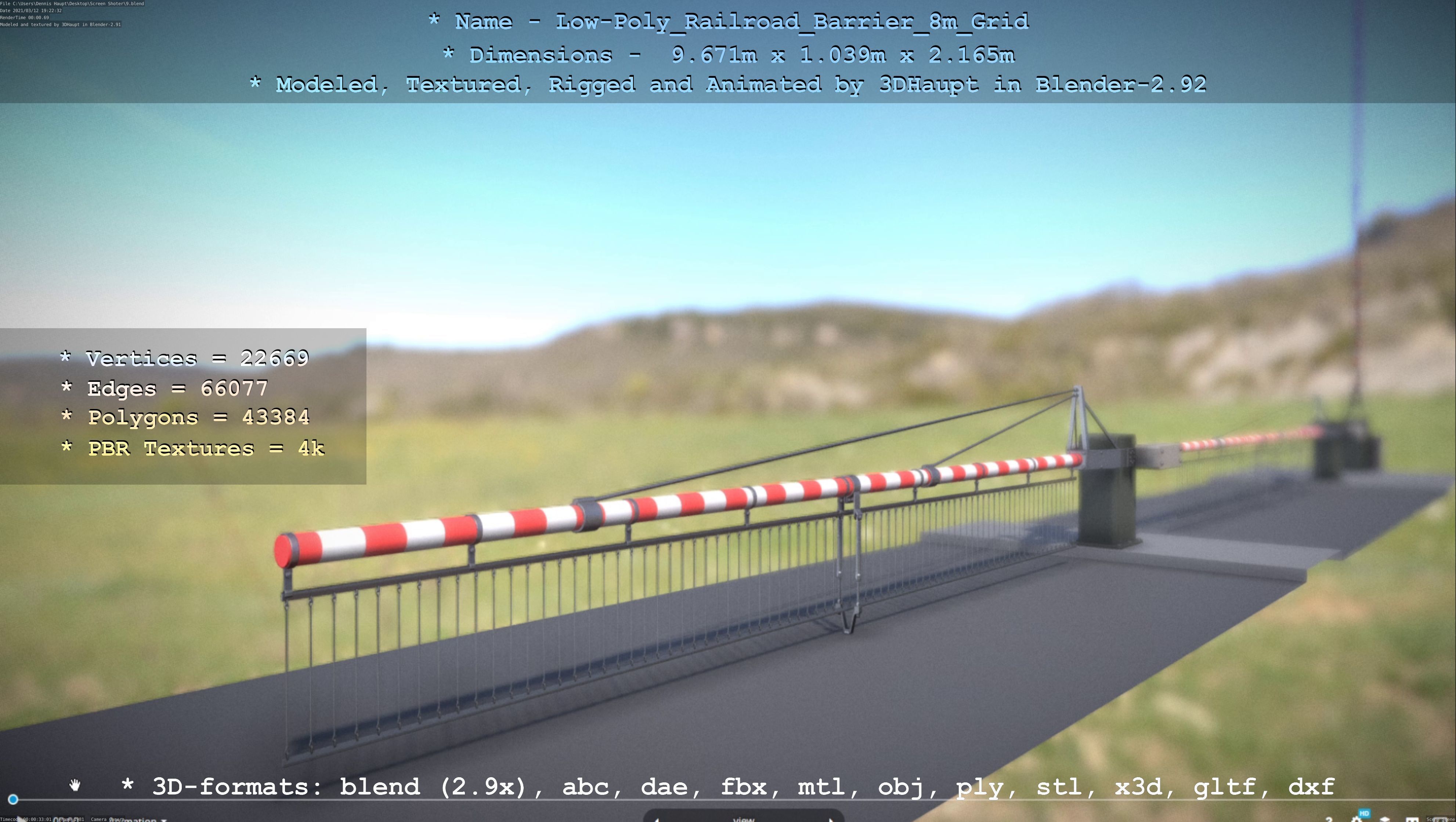 Low-Poly Railroad Barrier 8m Protective Grid Low-poly 3D model_107