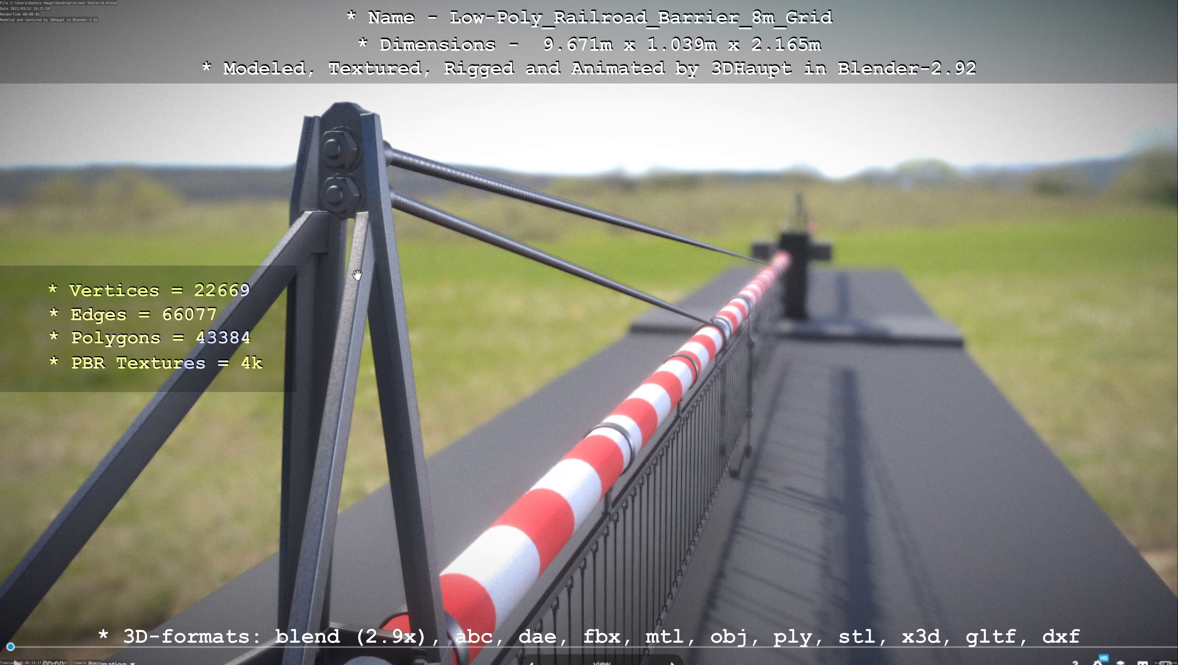 Low-Poly Railroad Barrier 8m Protective Grid Low-poly 3D model_7