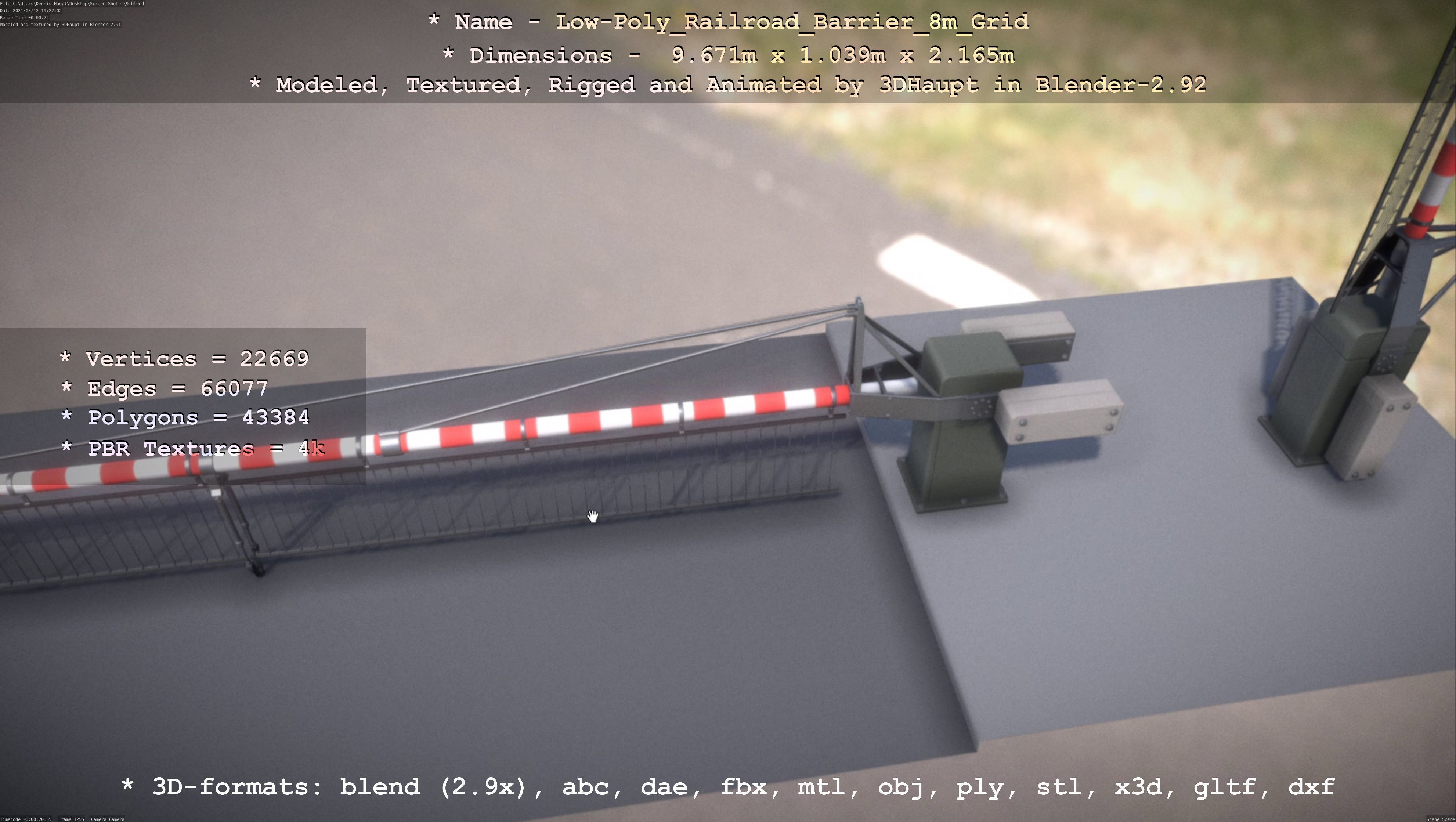 Low-Poly Railroad Barrier 8m Protective Grid Low-poly 3D model_87