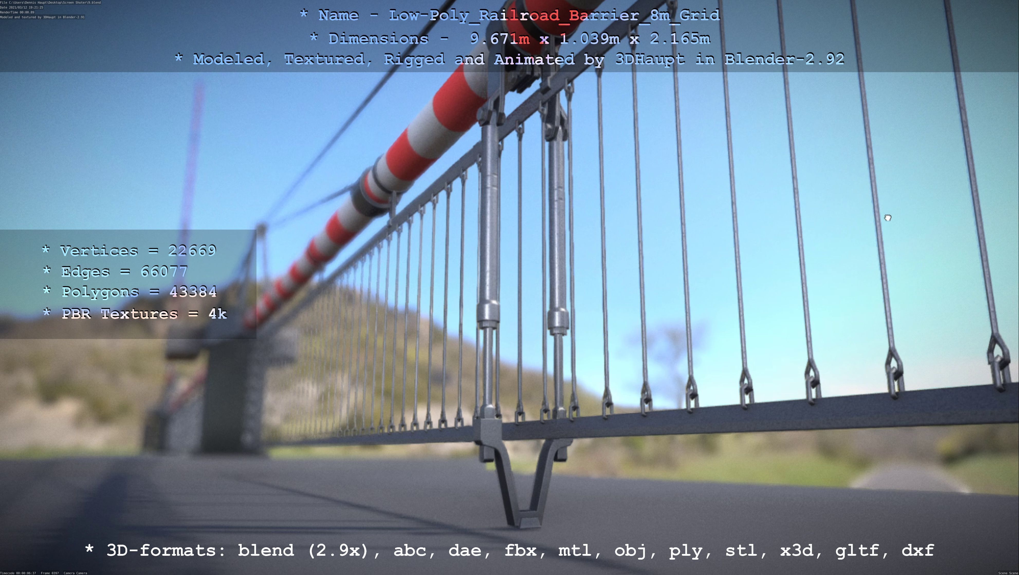 Low-Poly Railroad Barrier 8m Protective Grid Low-poly 3D model_25