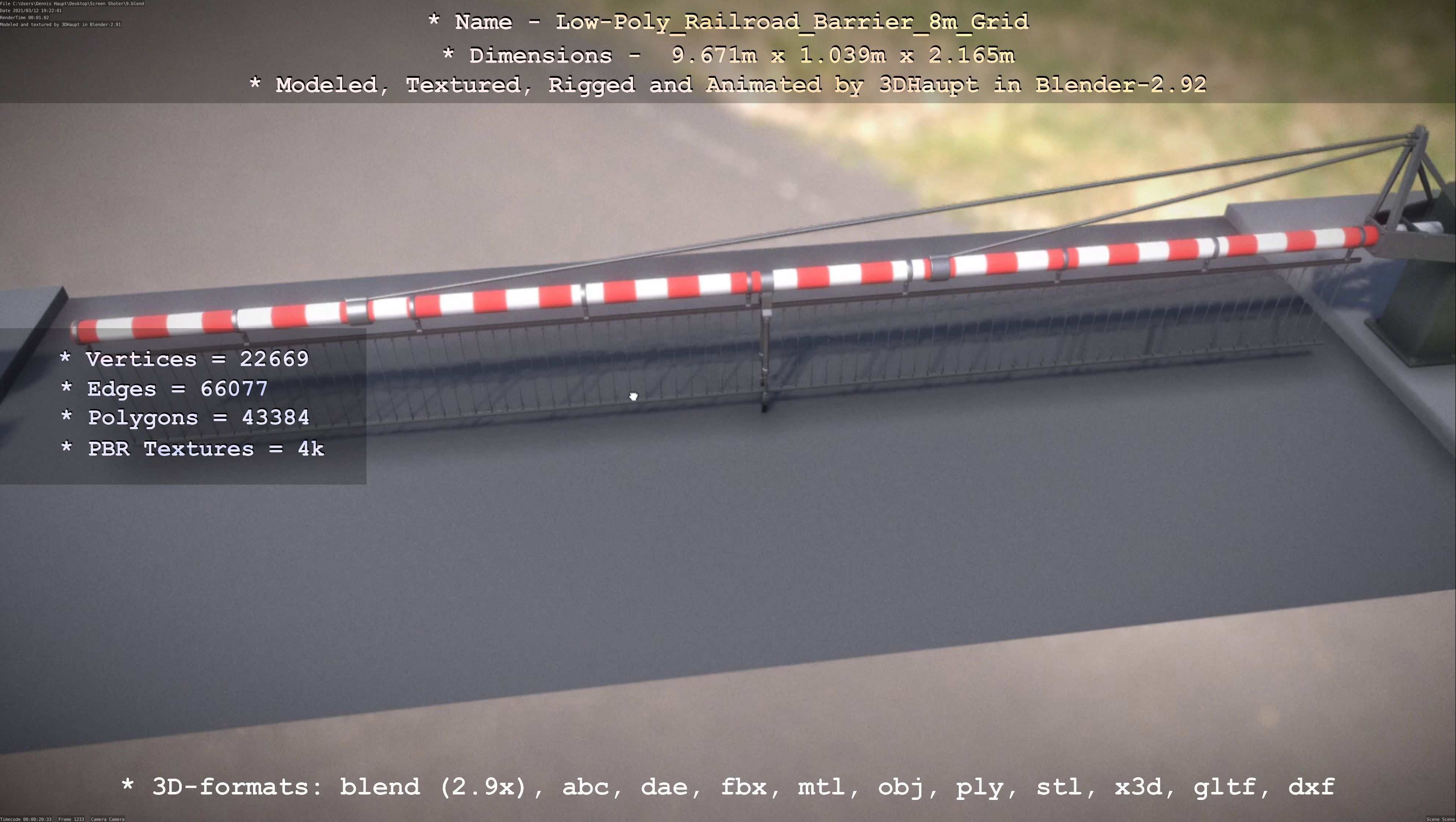 Low-Poly Railroad Barrier 8m Protective Grid Low-poly 3D model_85